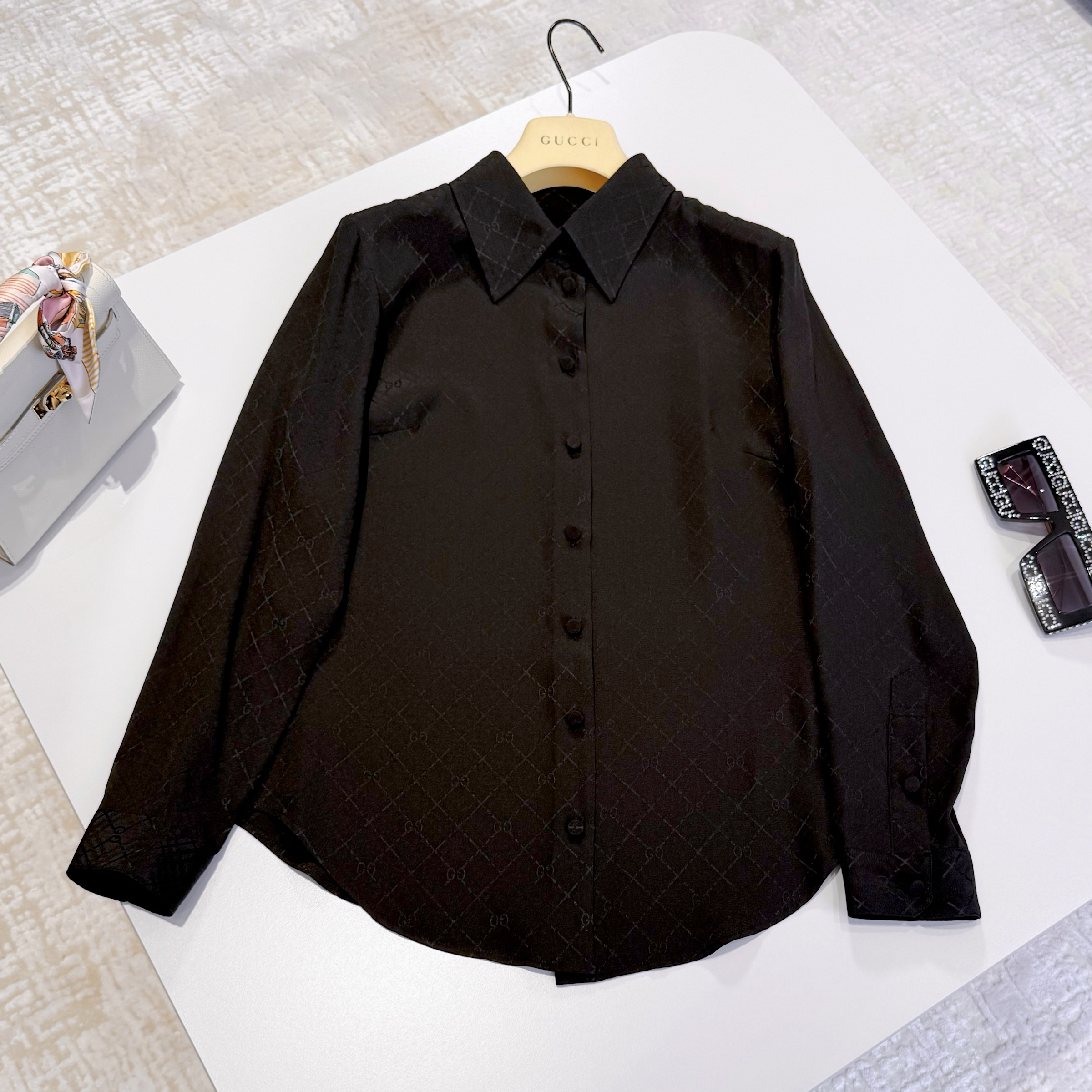 NIGO Gucci Women's Spring And Summer Solid Color Letter Print Single Breasted Long Sleeved Shirt #nigo75662