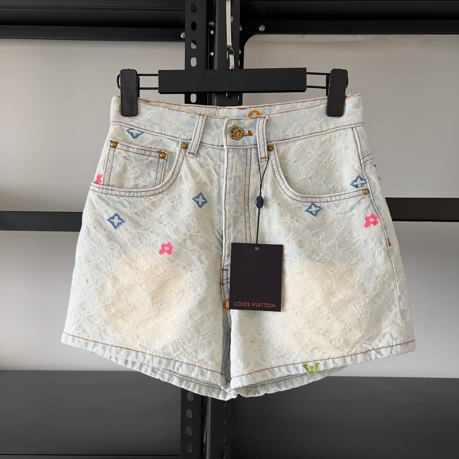 NIGO Louis Vuitton Women's Summer Embroidered Letter Print Solid Color Denim Shorts #nigo75664