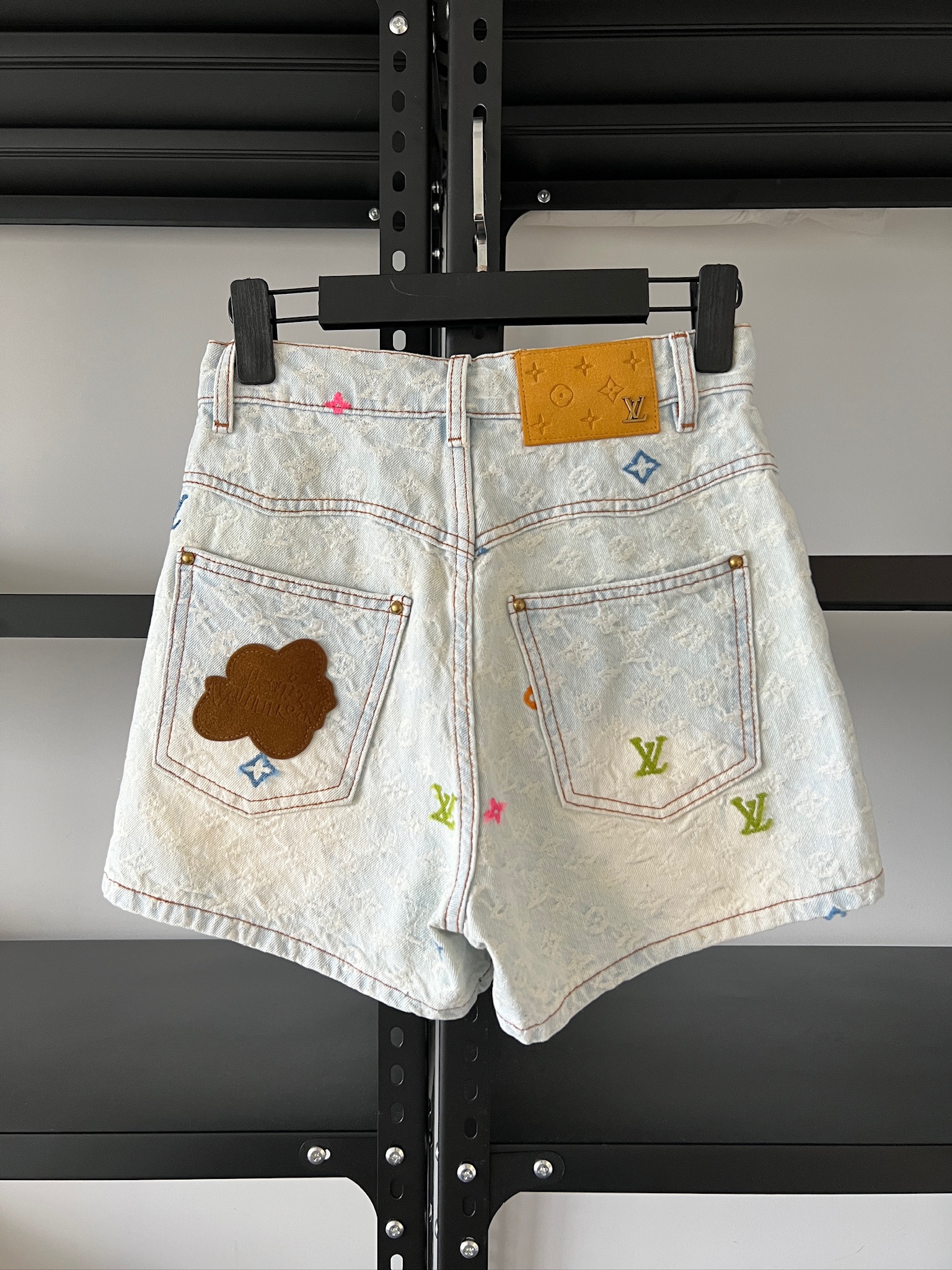 NIGO Louis Vuitton Women's Summer Embroidered Letter Print Solid Color Denim Shorts #nigo75664