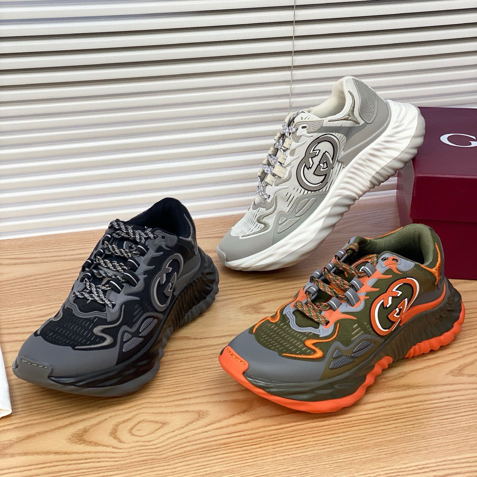 NIGO Gucci Ripple Men's And Women's Solid Color Leather Fashion Comfortable Low Top Lace Up Thick Bottom Sneakers Shoes #nigo75743