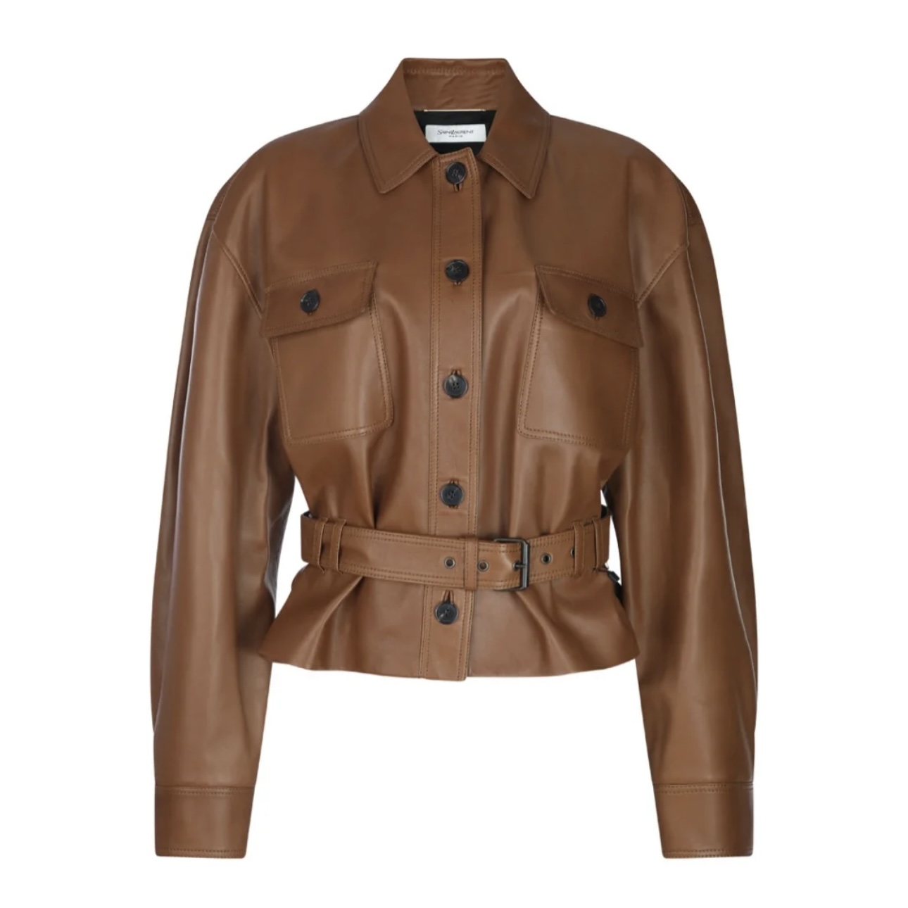 NIGO SAINT LAURENT Women's Fashion Luxury Temperament Leather Jacket Lace-up Short Jacket Lapel Long Sleeve Belt Slim Solid Colour Leather Jacket Ngvp #nigo1277