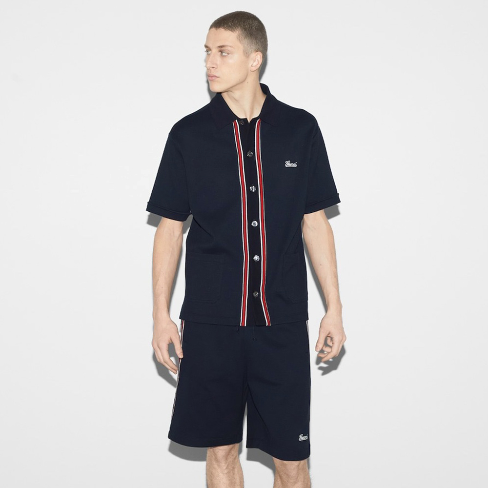 NIGO Gucci Men's Summer Colorblocking Article Logo Embroidery Single Breasted Short Sleeve Shirt Elastic Waist Tie Casual Shorts Set Suit #nigo75663