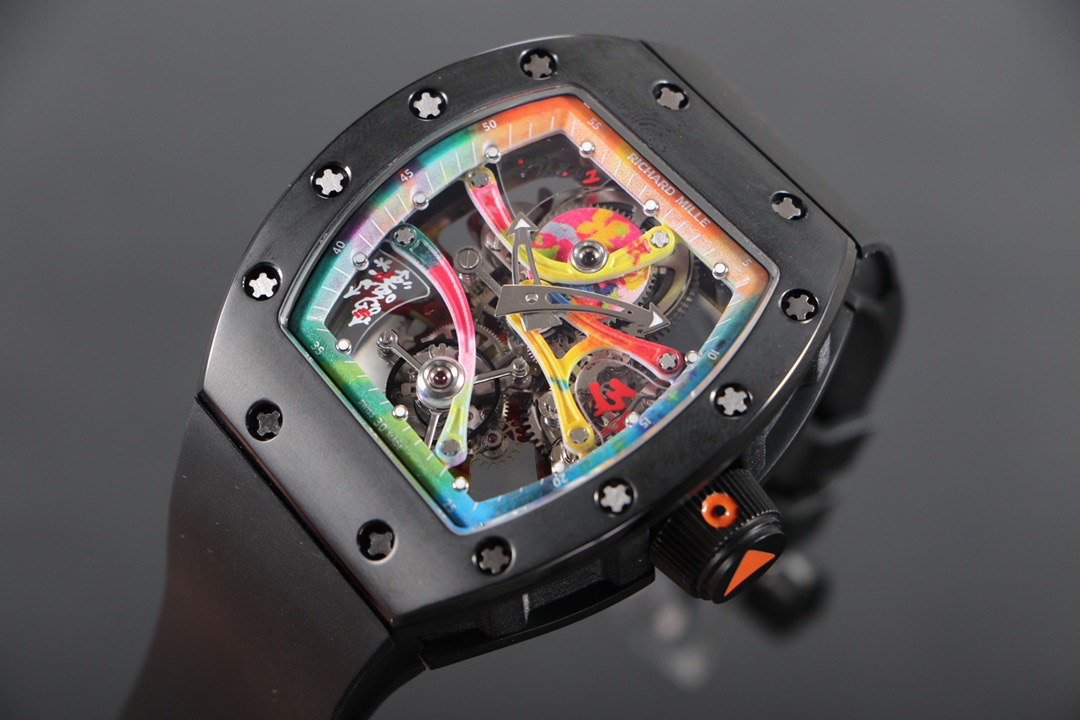 NIGO Richard Mille RM 68-01 Men's Color Dial Manual Mechanical Movement Rubber Strap Black Watch #nigo75679