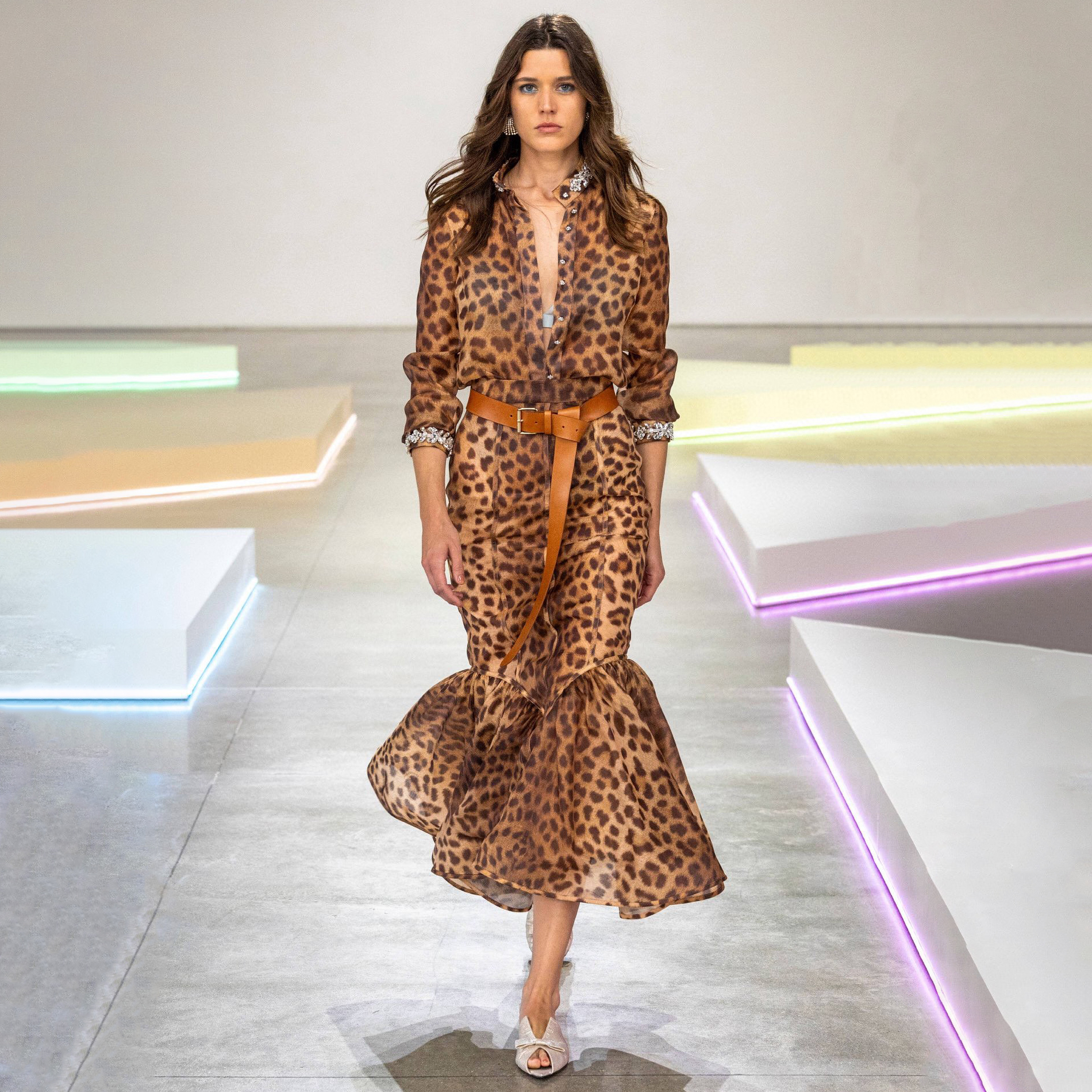 NIGO Zimmermann Women's Spring and Summer Leopard Crystal Embellished Single Breasted Long Sleeve Shirt Slim Zipper Casual Long Skirt Set Suit #nigo75682