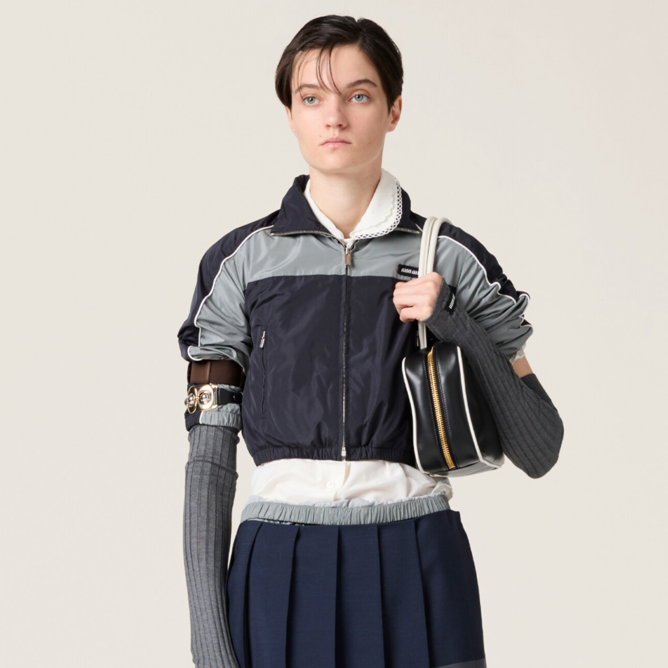 NIGO MiuMiu Women's Spring/Fall Silk Tech Fabric Zipper Mini Long Sleeve Jacket - Lightweight & Modern Outerwear #nigo75692