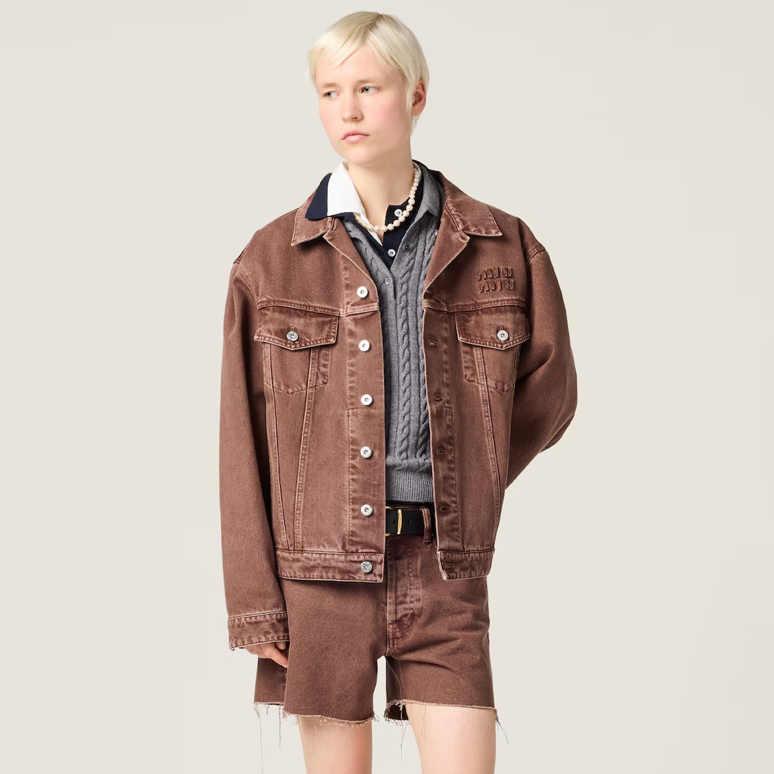NIGO MiuMiu Women's Spring And Fall Brown Single Breasted Long Sleeved Denim Jacket Short Skirt Suit Set #nigo75718