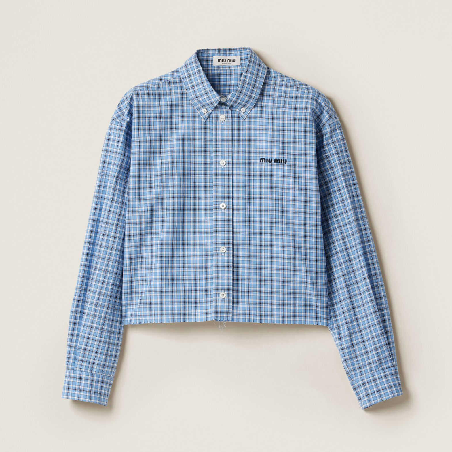 NIGO MiuMiu Women's Spring/Summer Blue Check Embroidered Letter Print Single Breasted Long Sleeve Shirt #nigo75714