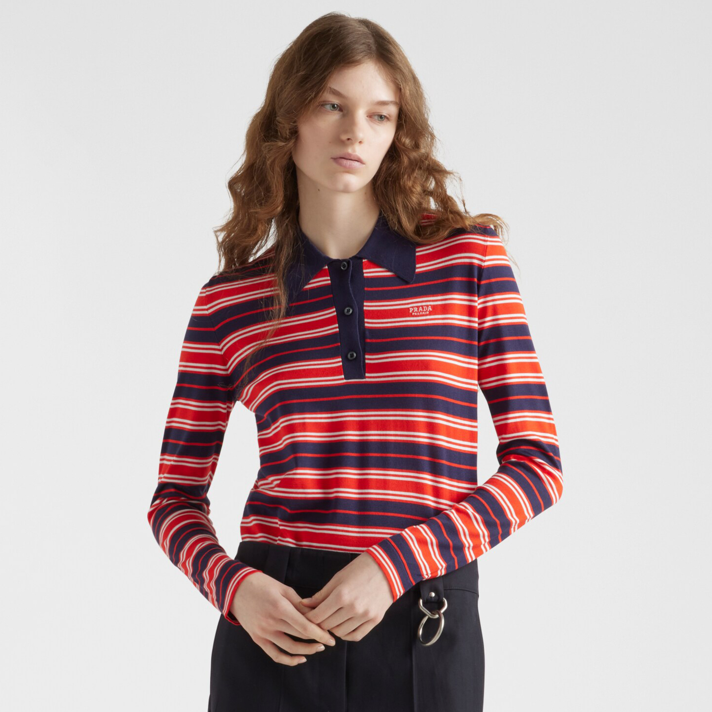 NIGO Prada Women's Spring/Summer Striped Polo-neck Letter-print Long-sleeve T-shirt #nigo75685