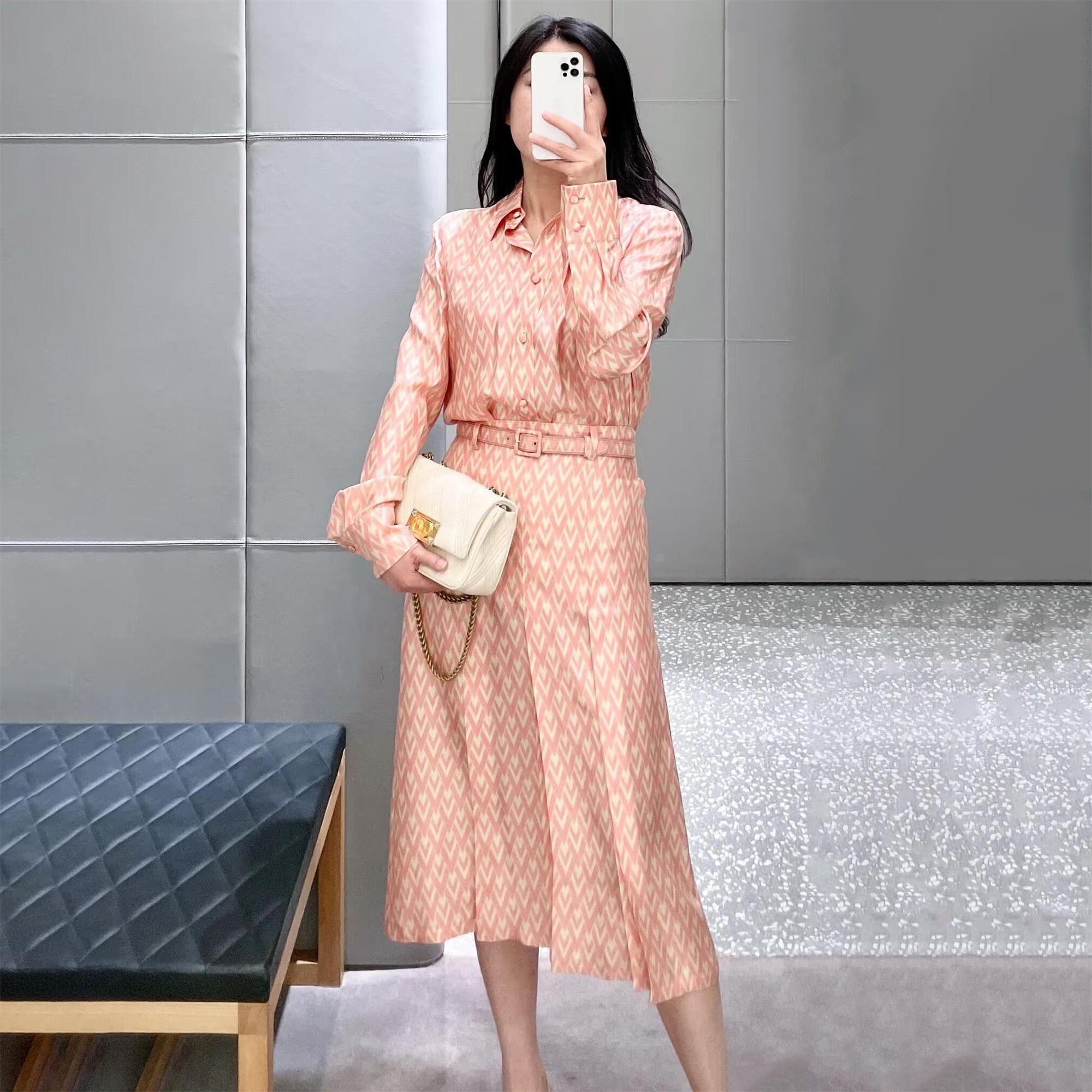 NIGO Valentino Women's Spring/Summer Solid Color Silk Buttoned Long Sleeve Blouse with Belt & Casual Short Skirt Set - Effortless Chic Outfit #nigo75693