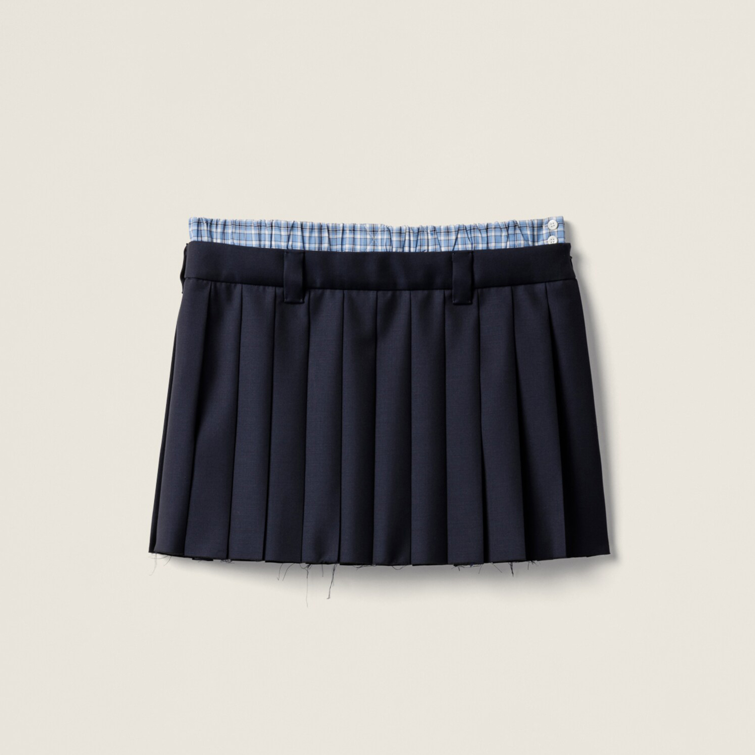 NIGO MiuMiu Women's Summer Classic Deep Blue Pleated Skirt - Academy Style Short Dress with Checkerboard Waistband & Delicate Ruffles #nigo75715