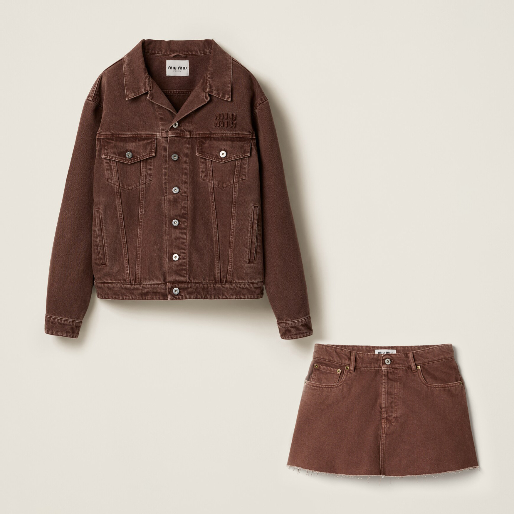 NIGO MiuMiu Women's Spring And Fall Brown Single Breasted Long Sleeved Denim Jacket Short Skirt Suit Set #nigo75718