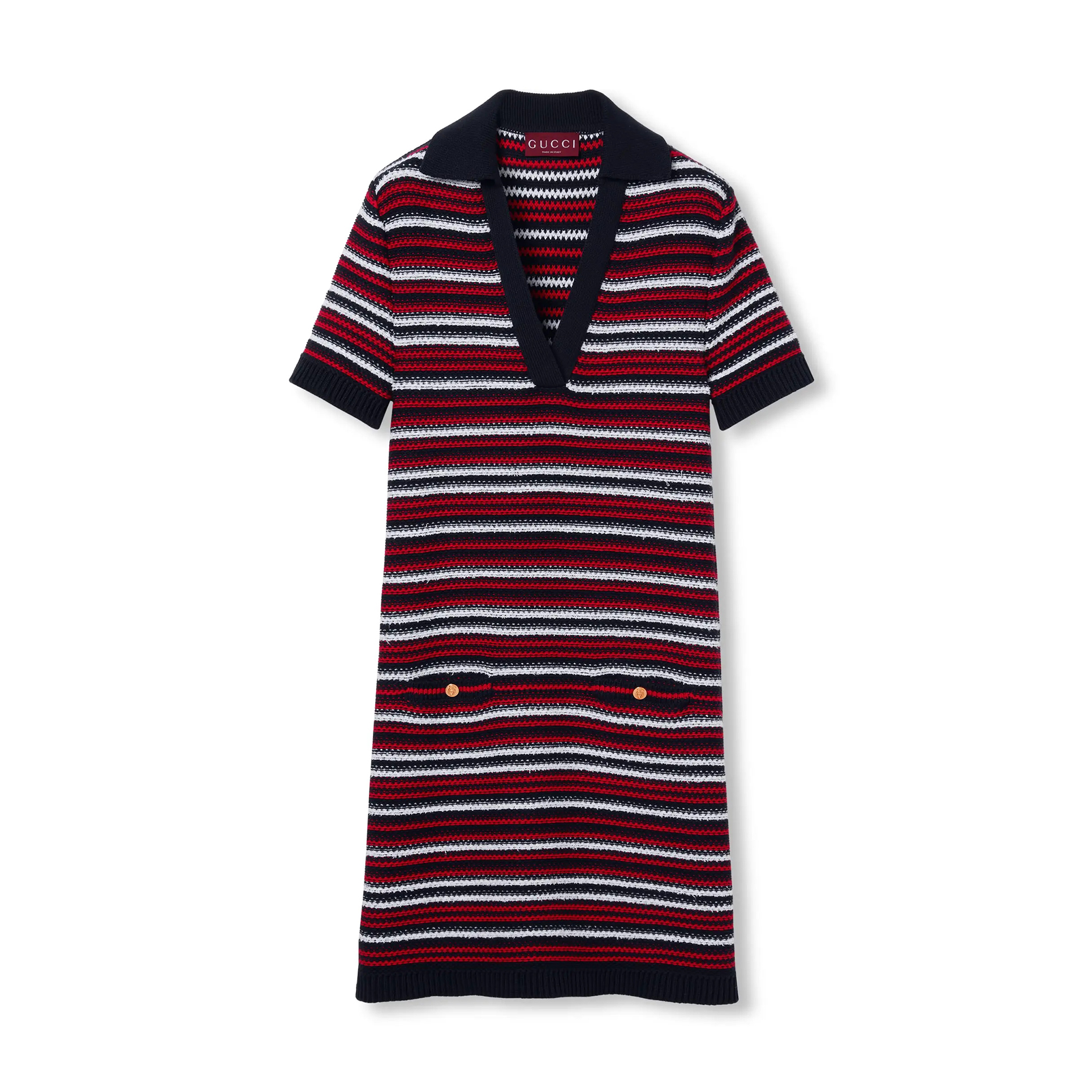 NIGO Gucci Women's Spring/Summer Red and Blue Striped V-neck Knit Short-sleeve Dress #nigo75687