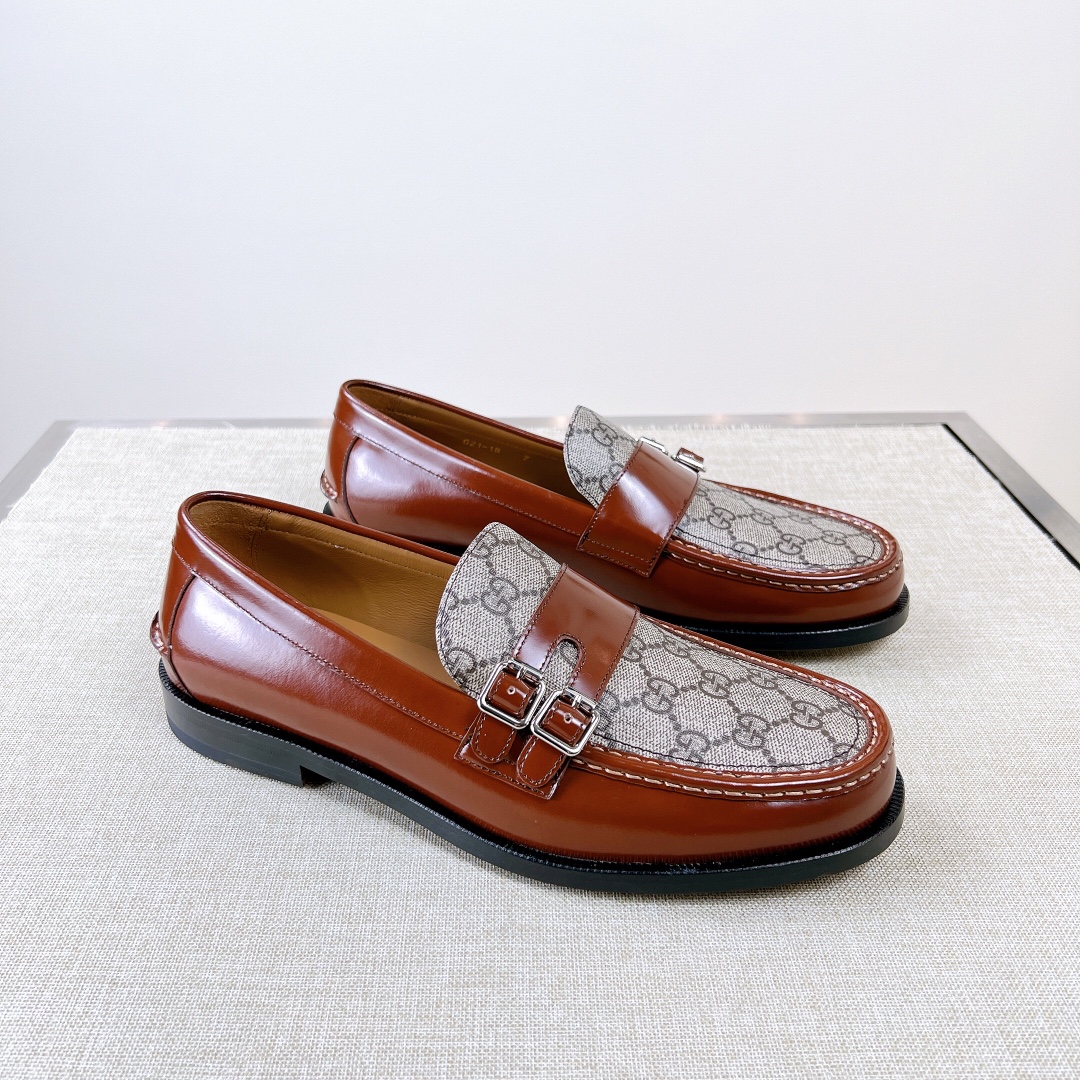 NIGO Gucci Men's Spring/Summer Dark Color Comfortable Slip-on Buckle Loafer - Easy Walk Daily Shoes #nigo75712