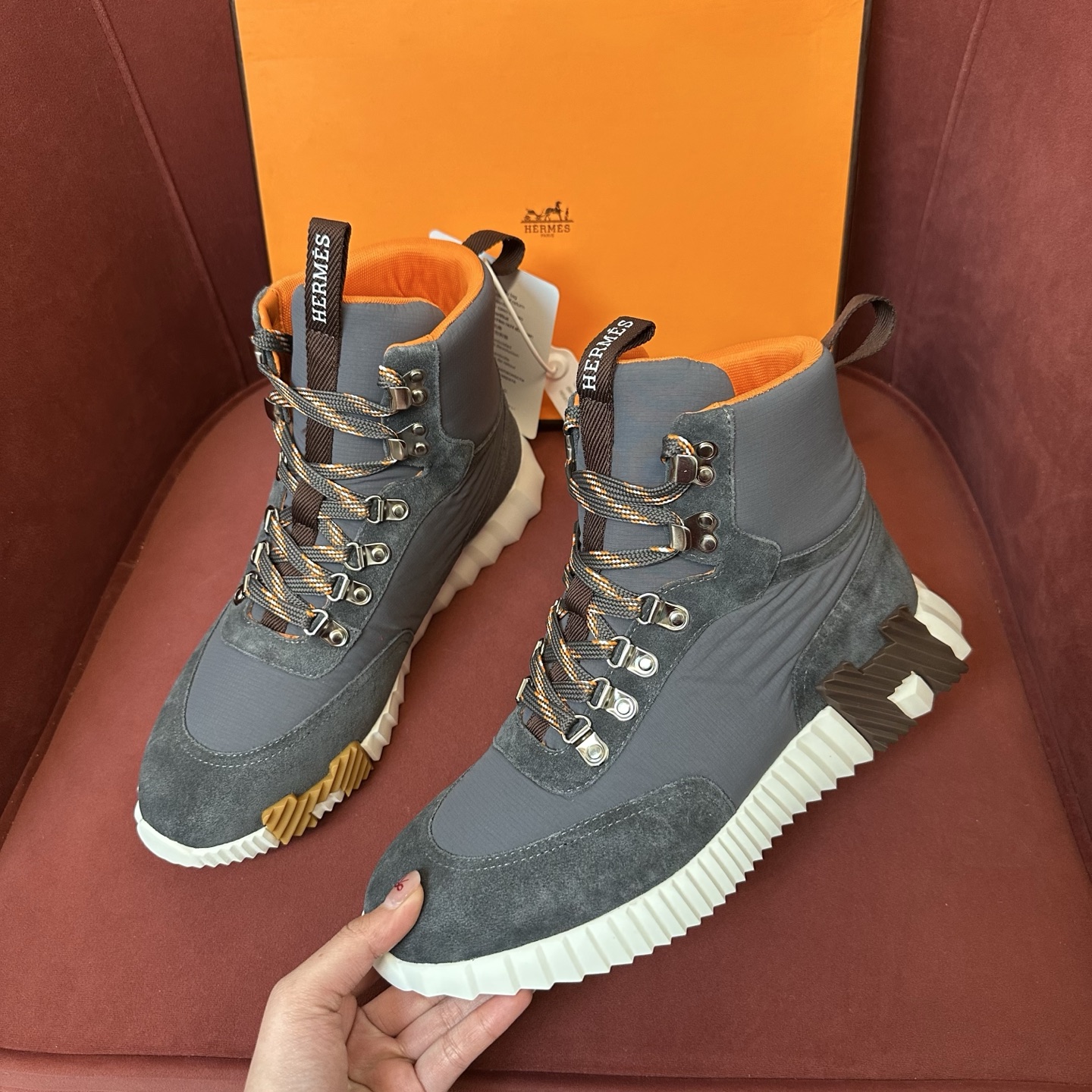 NIGO Hermes Men's and Women's Solid Color Suede Goatskin High Top Lace Up Sneakers Shoes #nigo75742