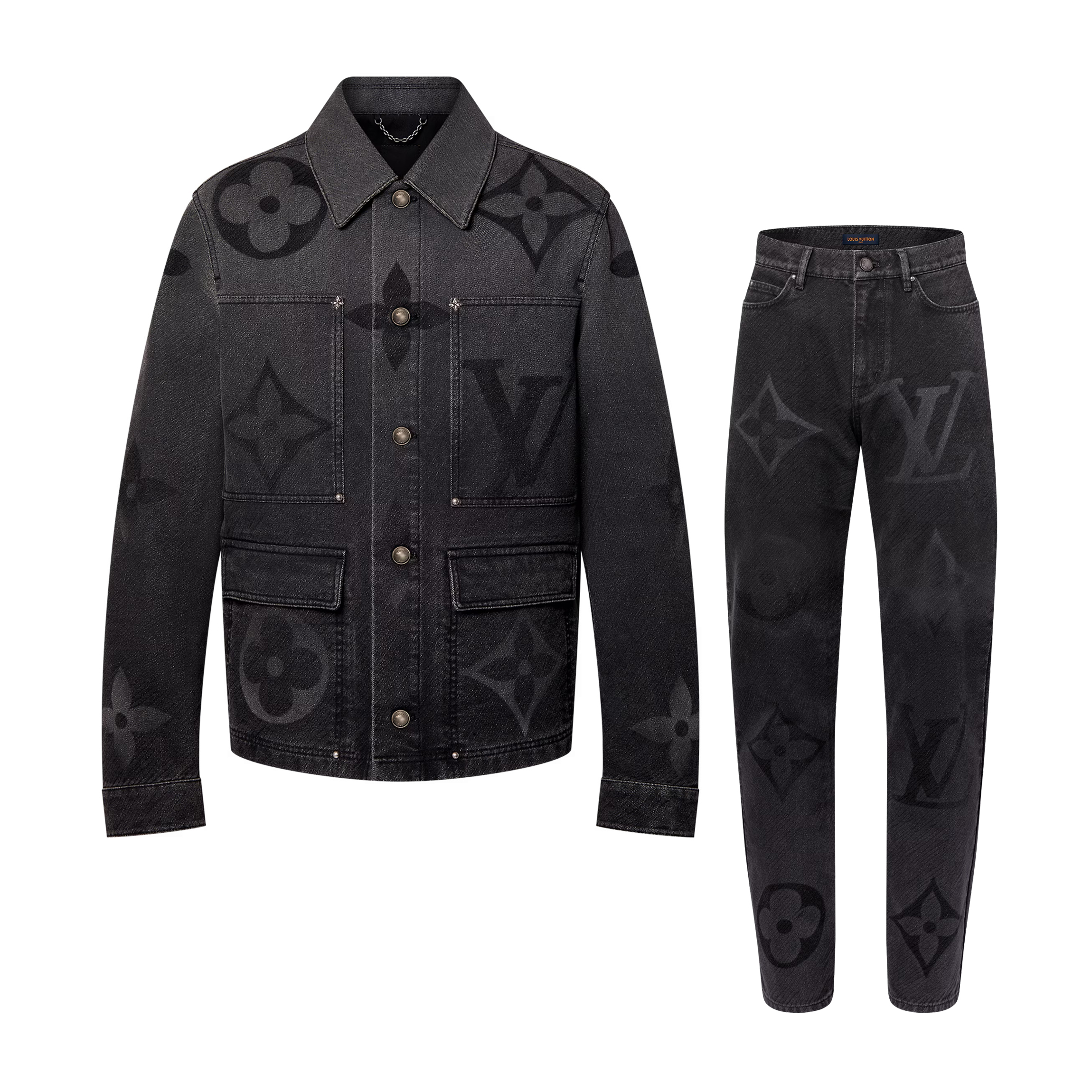 NIGO Louis Vuitton Men's Spring And Fall Black Logo Jacquard Single Breasted Long Sleeved Denim Jacket Jeans Pants Suit Set #nigo75747