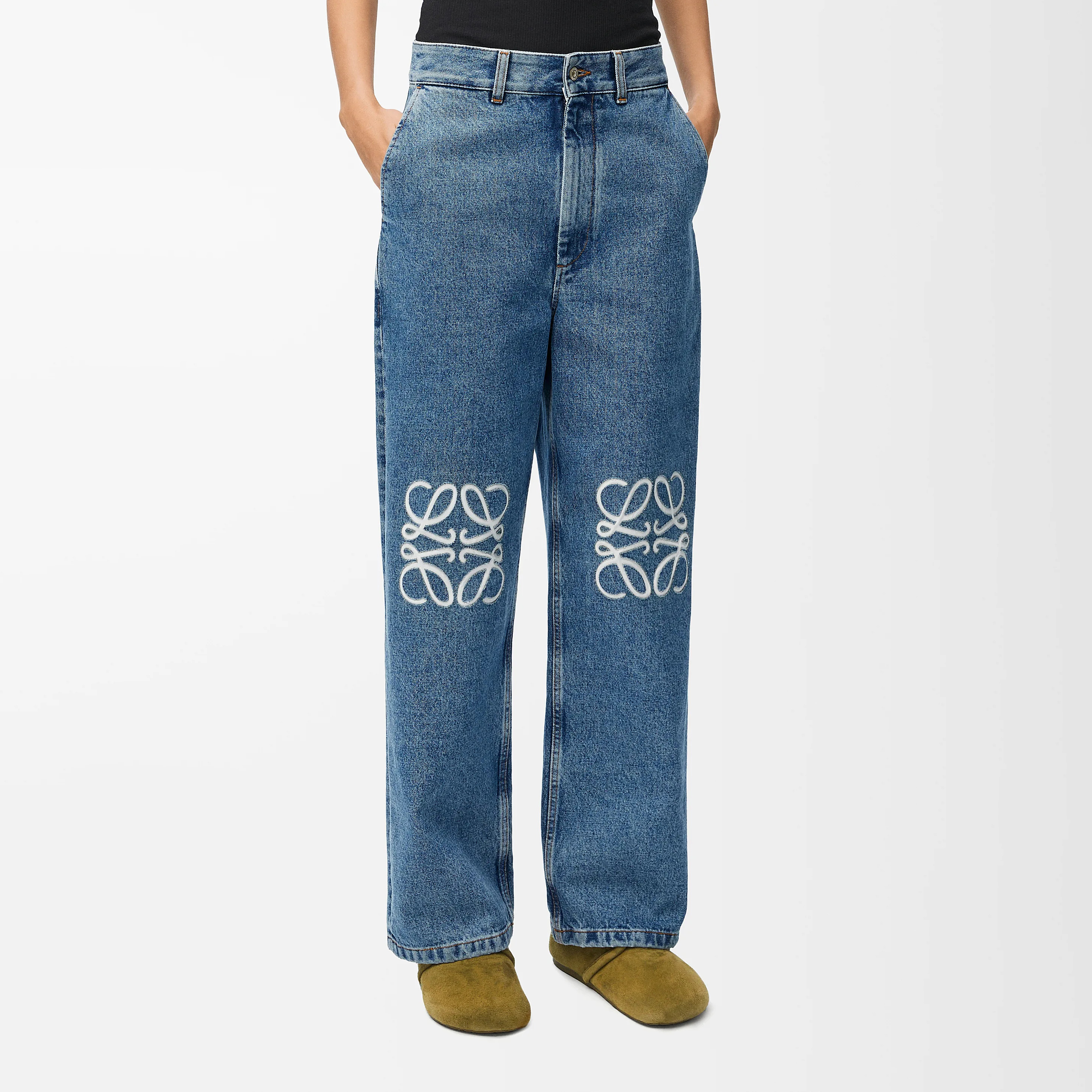 NIGO Loewe Women's Spring and Autumn Logo Print Solid Color Low Rise Zipper Loose Jeans Pants #nigo75751