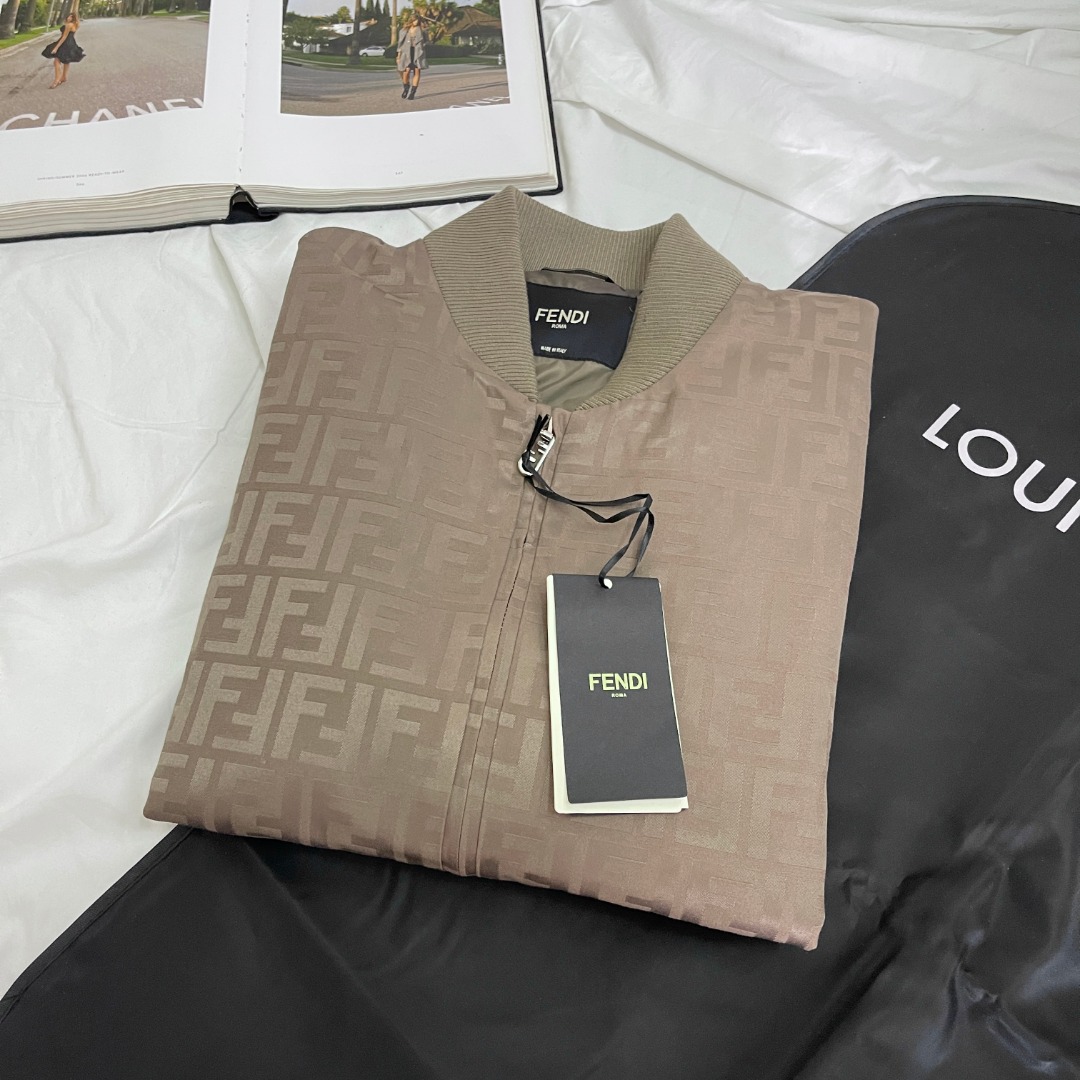 NIGO Fendi Men's Spring and Autumn Solid Color Logo Full Printed Zipper Long Sleeve Jacket #nigo75748