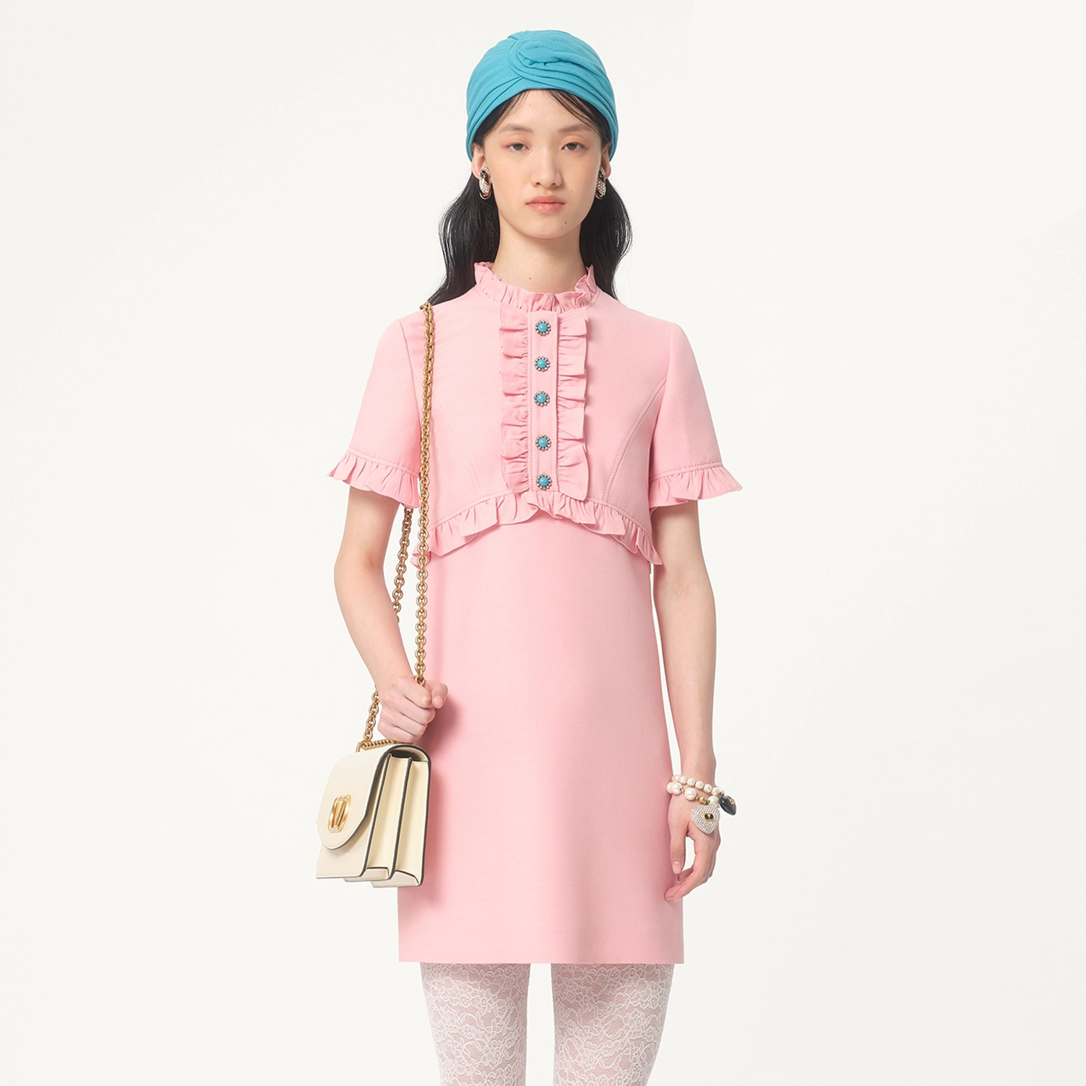 NIGO Valentino Women's Crepe Couture Short Dress Spring And Summer Pink Lace Short Mini Dress Fashionable Temperament Elegant Cute Style Ngvp #nigo1294