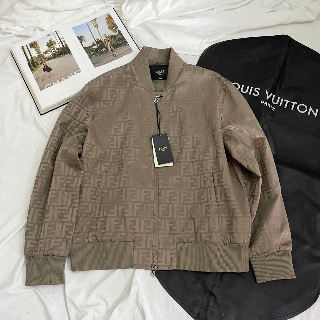 NIGO Fendi Men's Spring and Autumn Solid Color Logo Full Printed Zipper Long Sleeve Jacket #nigo75748