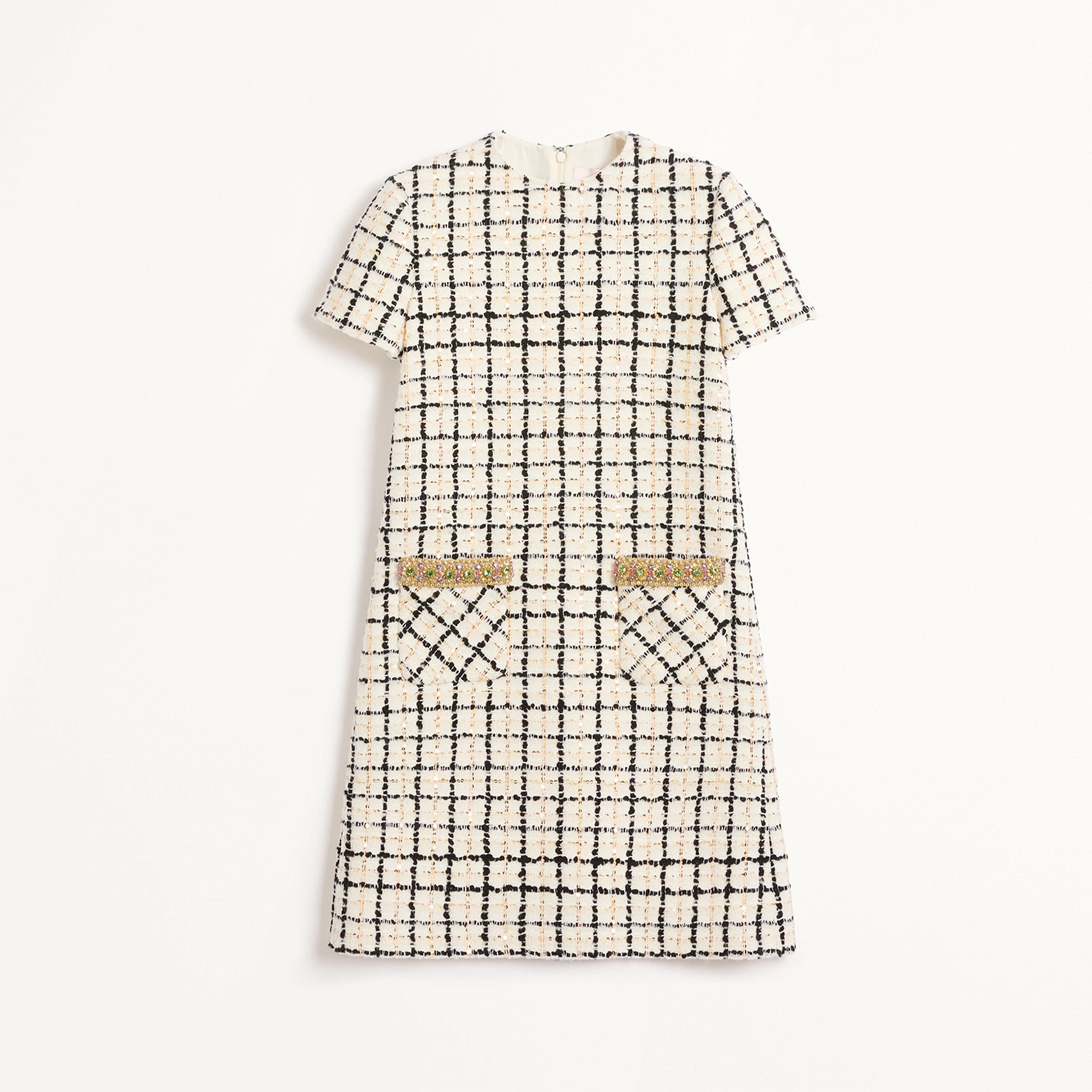 NIGO Valentino Women's Summer Tweed Check Embroidery Short Round Neck Colorblocking Dresses Ngvp #nigo1254