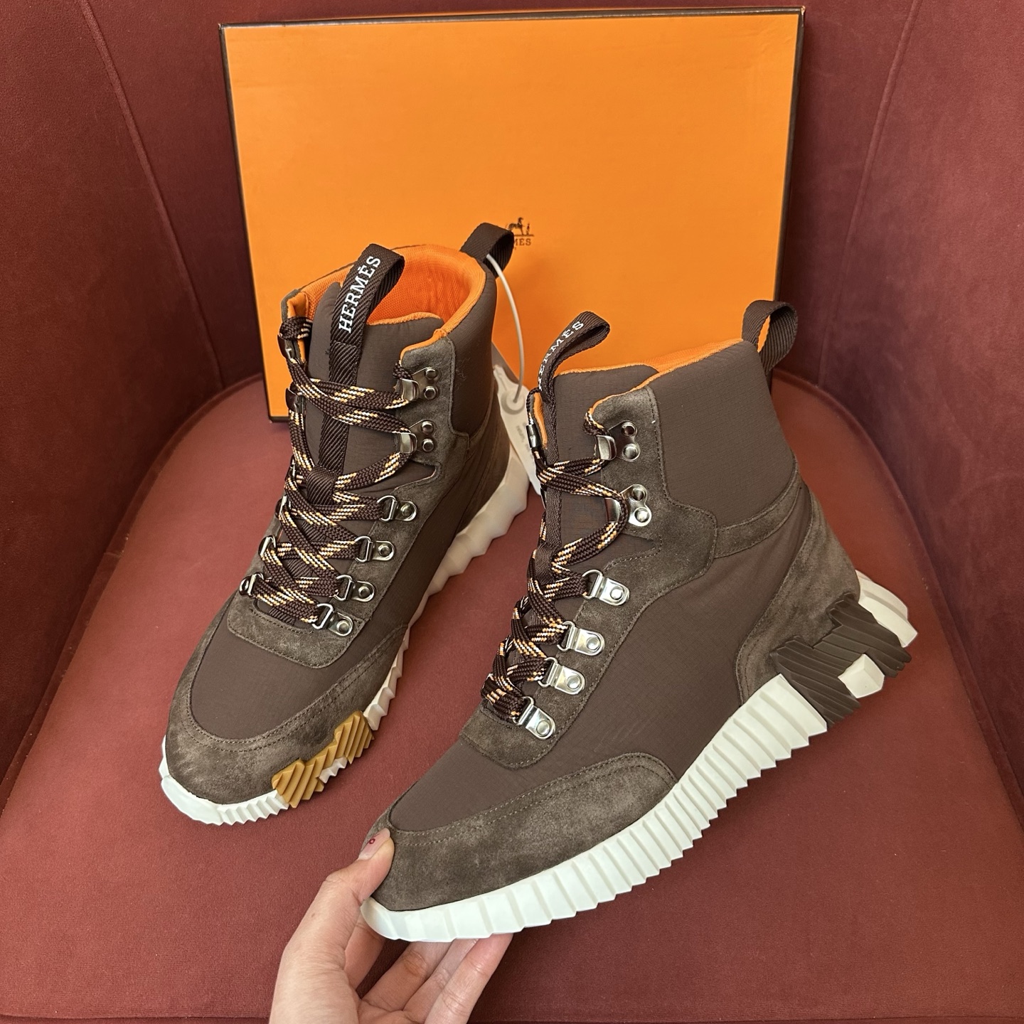 NIGO Hermes Men's and Women's Solid Color Suede Goatskin High Top Lace Up Sneakers Shoes #nigo75742