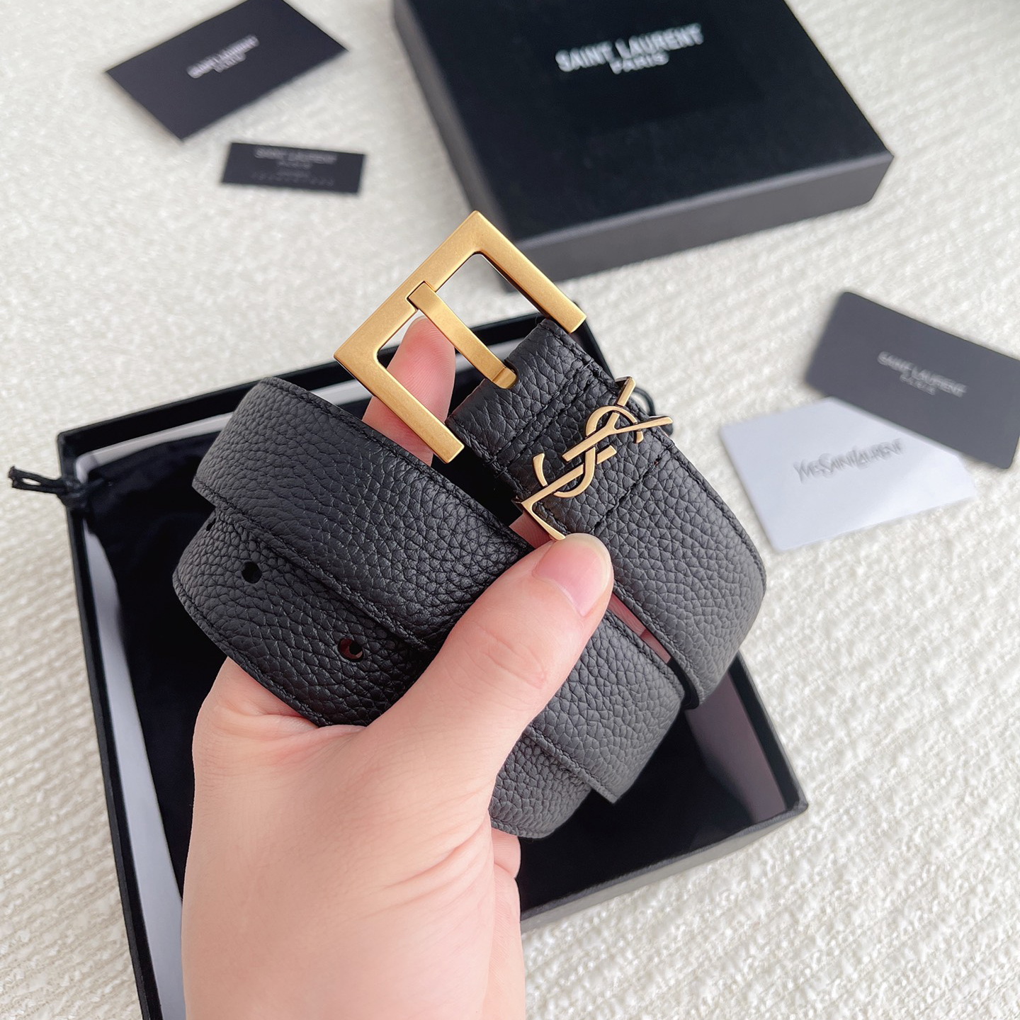 NIGO SAINT LAURENT Women's Solid Color Metal Letter Buckle Leather 2cm Belt #nigo75756