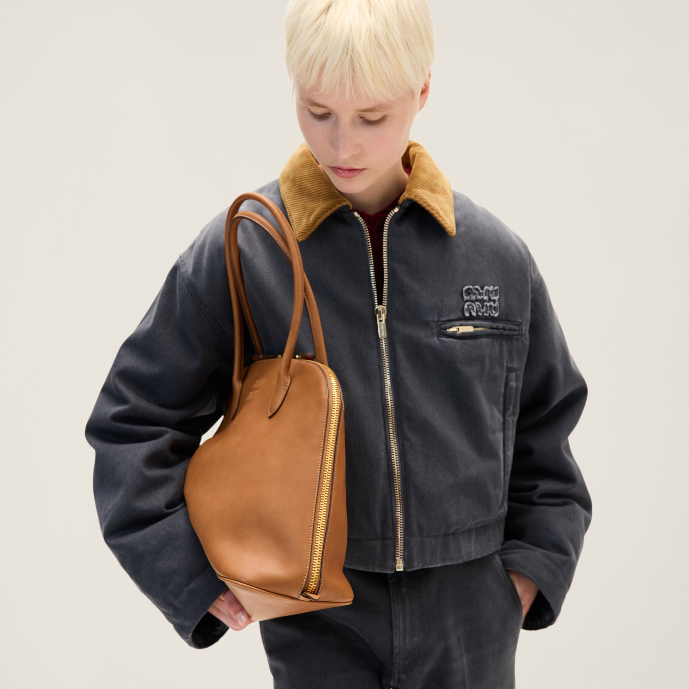 NIGO MiuMiu Women's Autumn and Winter Colorblocking Lapel Logo Embroidery Zipper Long Sleeve Jacket #nigo75761