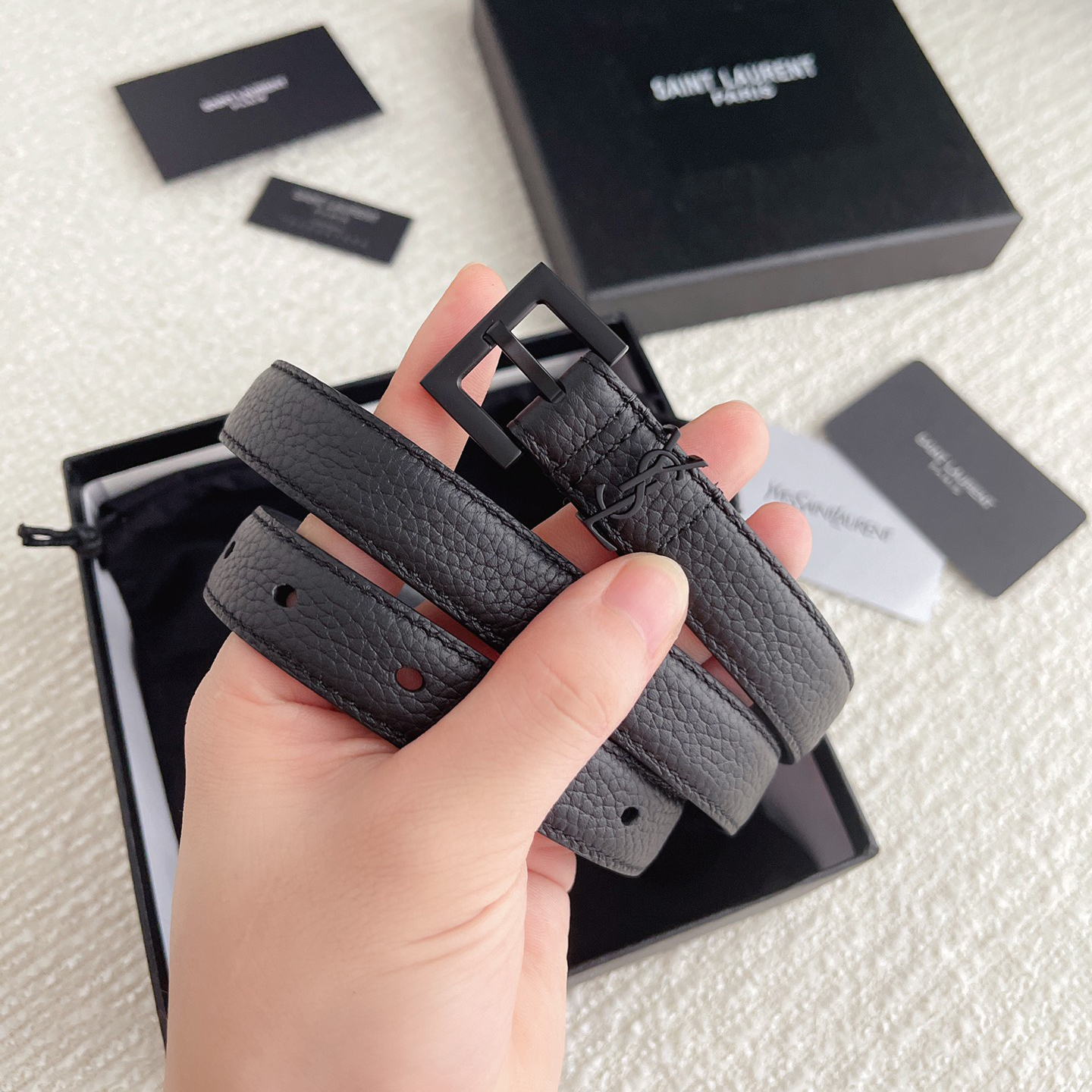 NIGO SAINT LAURENT Women's Solid Color Metal Letter Buckle Leather 2cm Belt #nigo75756