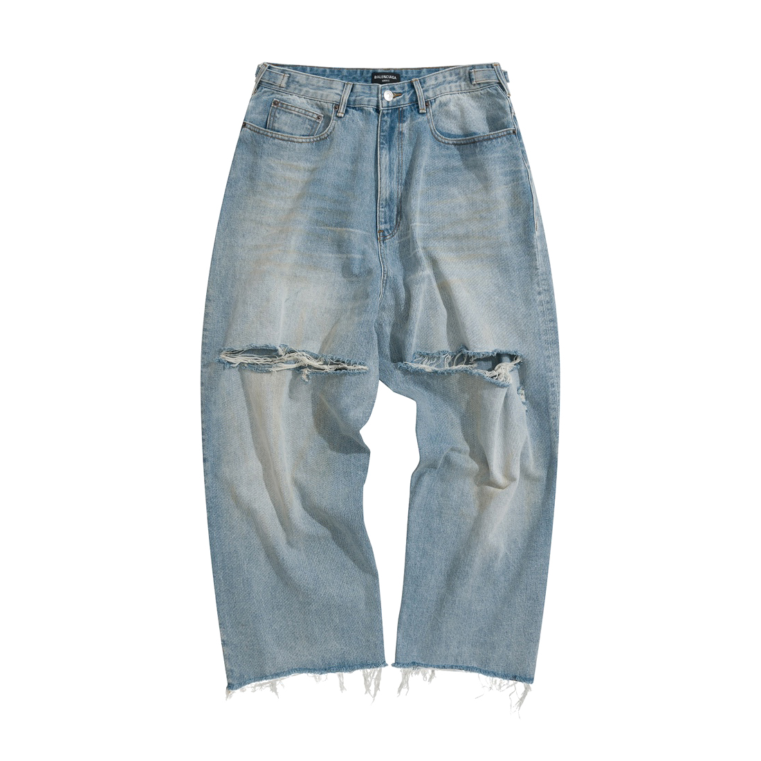 NIGO Balenciaga Men's and Women's Spring Solid Color Blue Ripped Raw Edge Jeans Pants #nigo75762