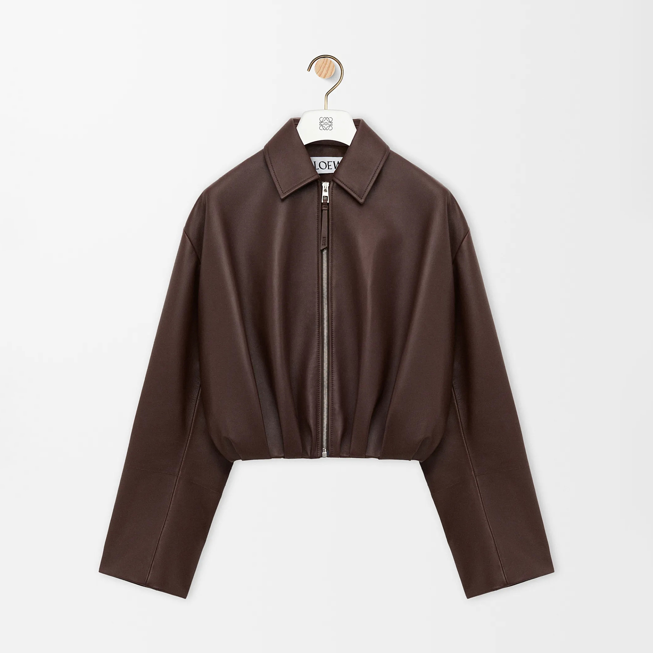 NIGO Loewe Women's Spring and Autumn Solid Color Sheepskin Pleated Zipper Long Sleeve Leather Jacket #nigo75785