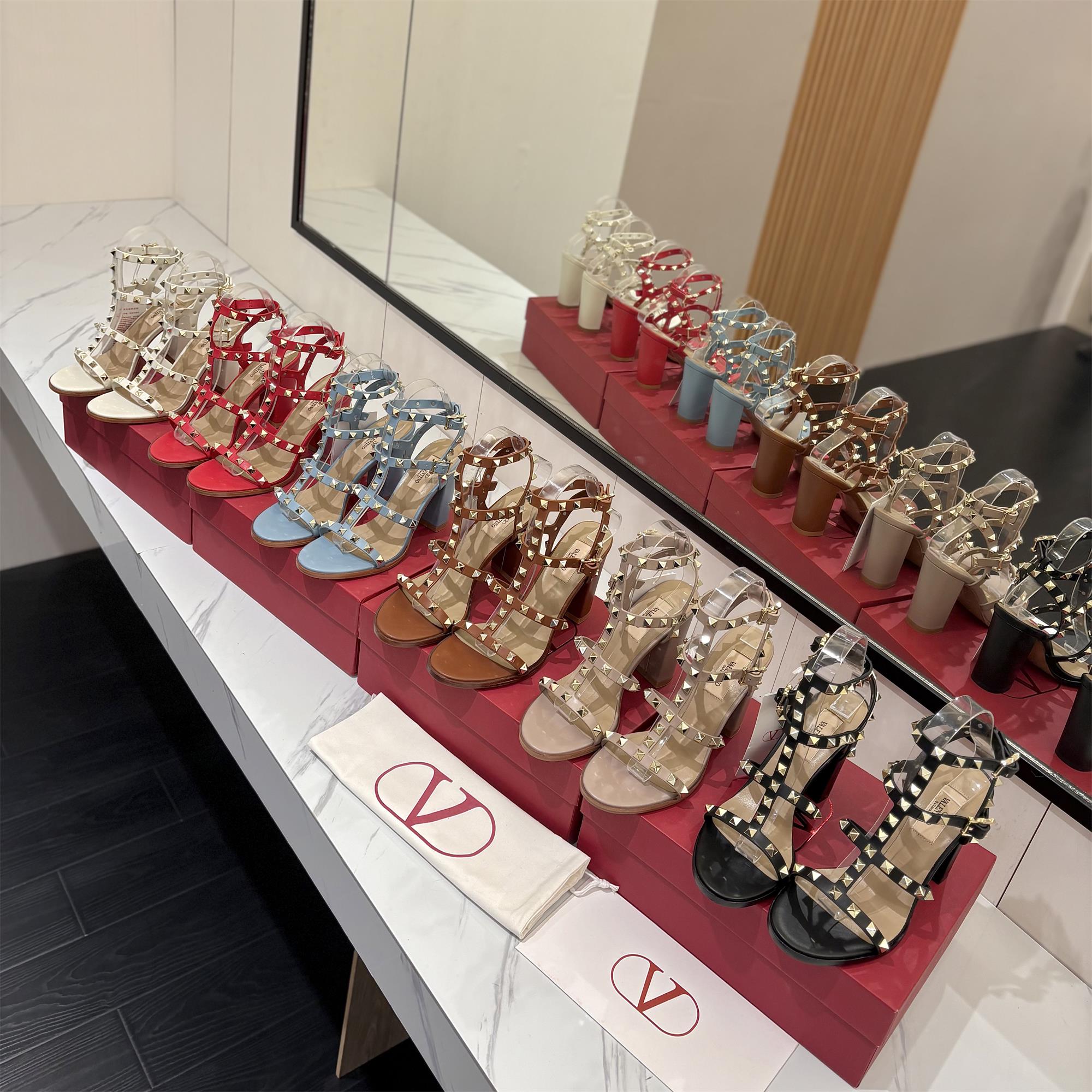 NIGO Valentino Women's Summer Solid Color Rivet Buckle 6.5cm Square Heel Sheepskin High Heels Shoes #nigo75757