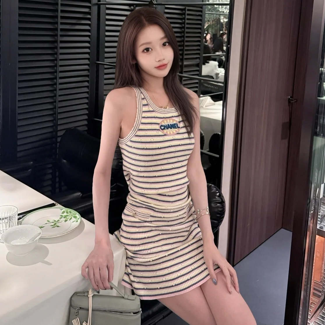 NIGO Chanel Women's Summer Striped Floor Length Letter Knit Sleeveless Dress #nigo75781