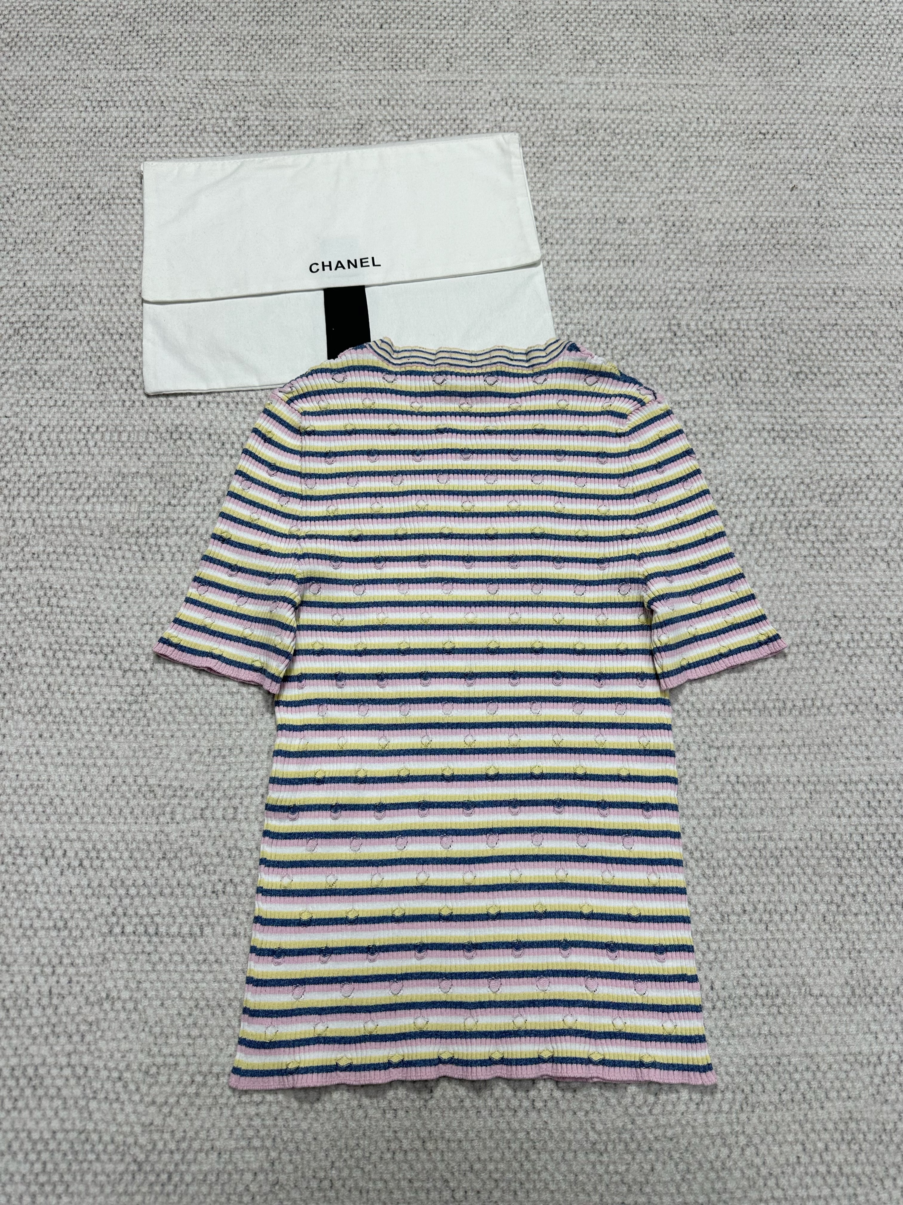 NIGO Chanel Women's Spring/Summer Letter Printed Striped Round Neck Short Sleeve Knit Sweater T-Shirt #nigo75782