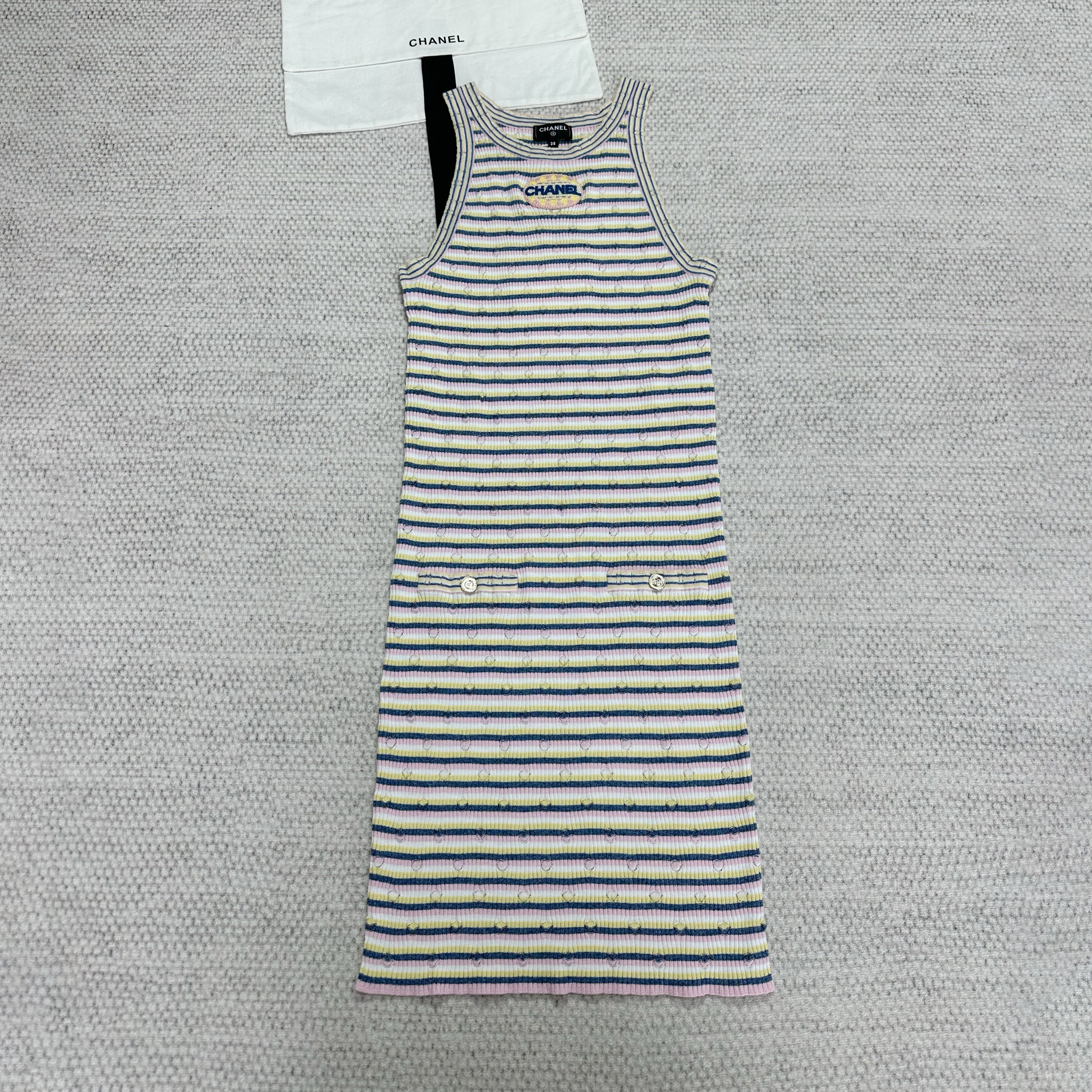 NIGO Chanel Women's Summer Striped Floor Length Letter Knit Sleeveless Dress #nigo75781