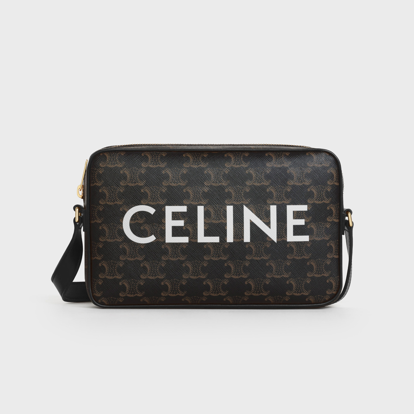 NIGO Celine Triomphe Men's Black Zipper Closure Printed Canvas Calfskin Shoulder Crossbody Bag Bags #nigo75812