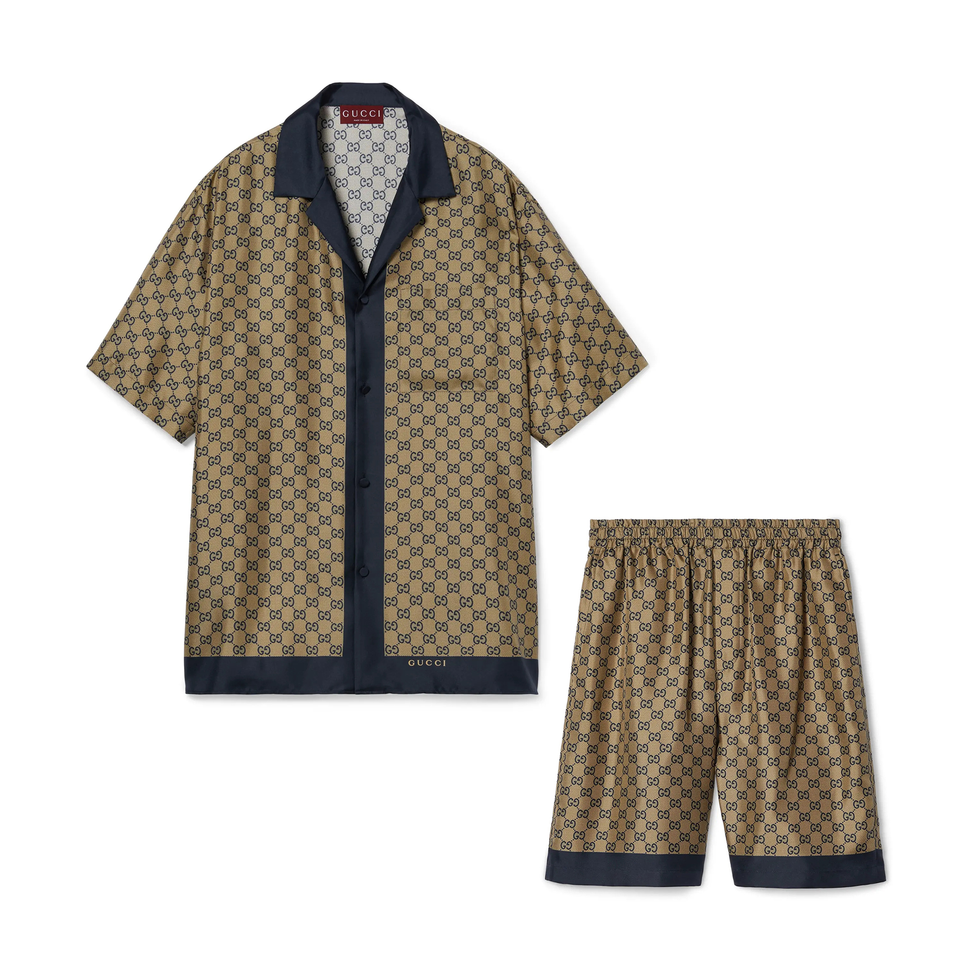 NIGO Gucci Men's Summer Logo Full Print Single Breasted Short Sleeve Shirt Stretch Waist Casual Shorts Set Suit #nigo75828