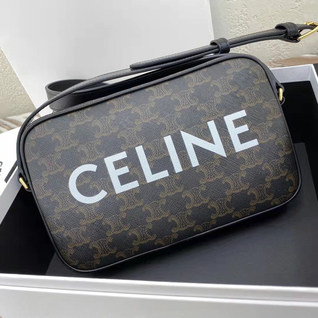 NIGO Celine Triomphe Men's Black Zipper Closure Printed Canvas Calfskin Shoulder Crossbody Bag Bags #nigo75812