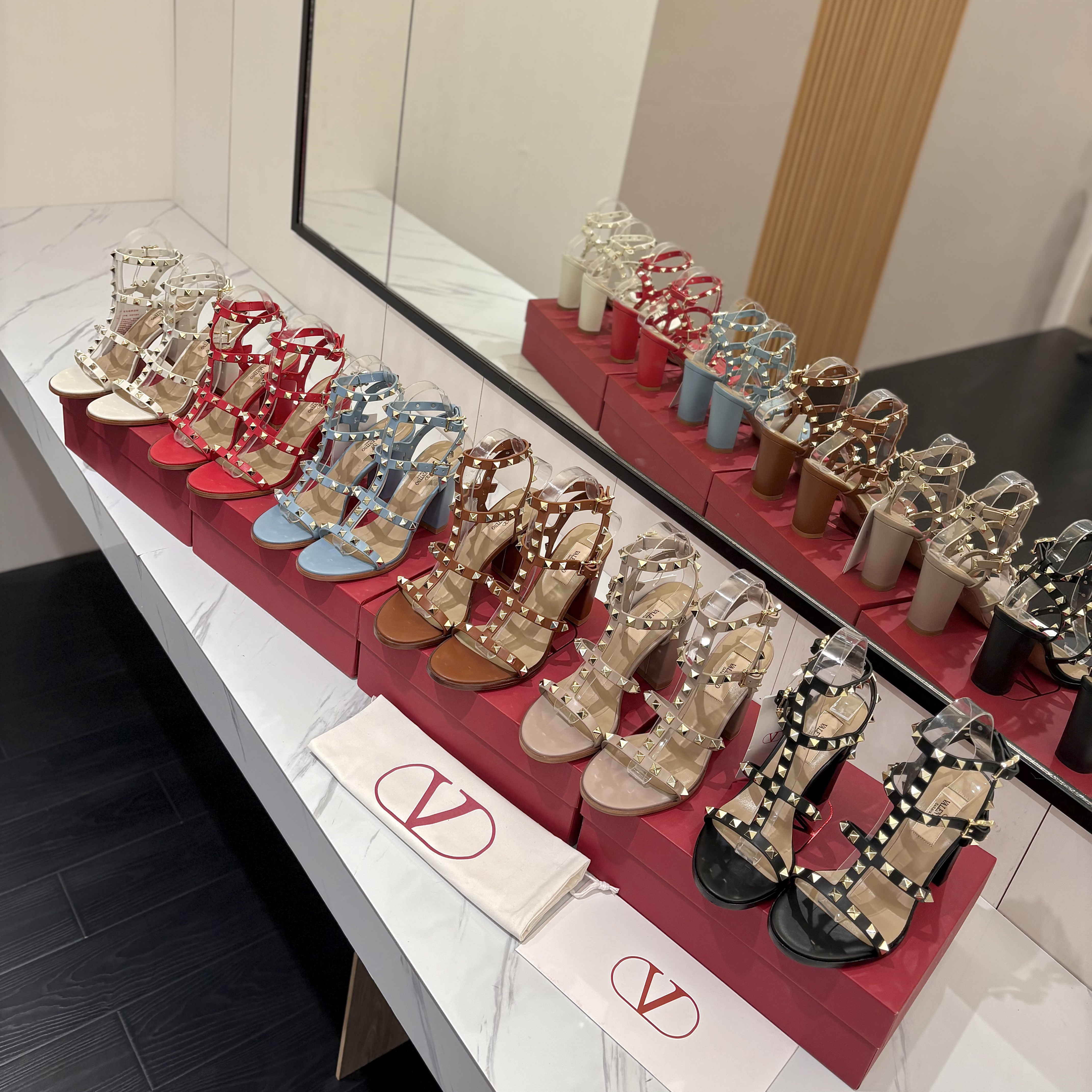 NIGO Valentino Women's Summer Solid Color Rivet Buckle 9cm Square Heel Sheepskin High Heels Shoes #nigo75829