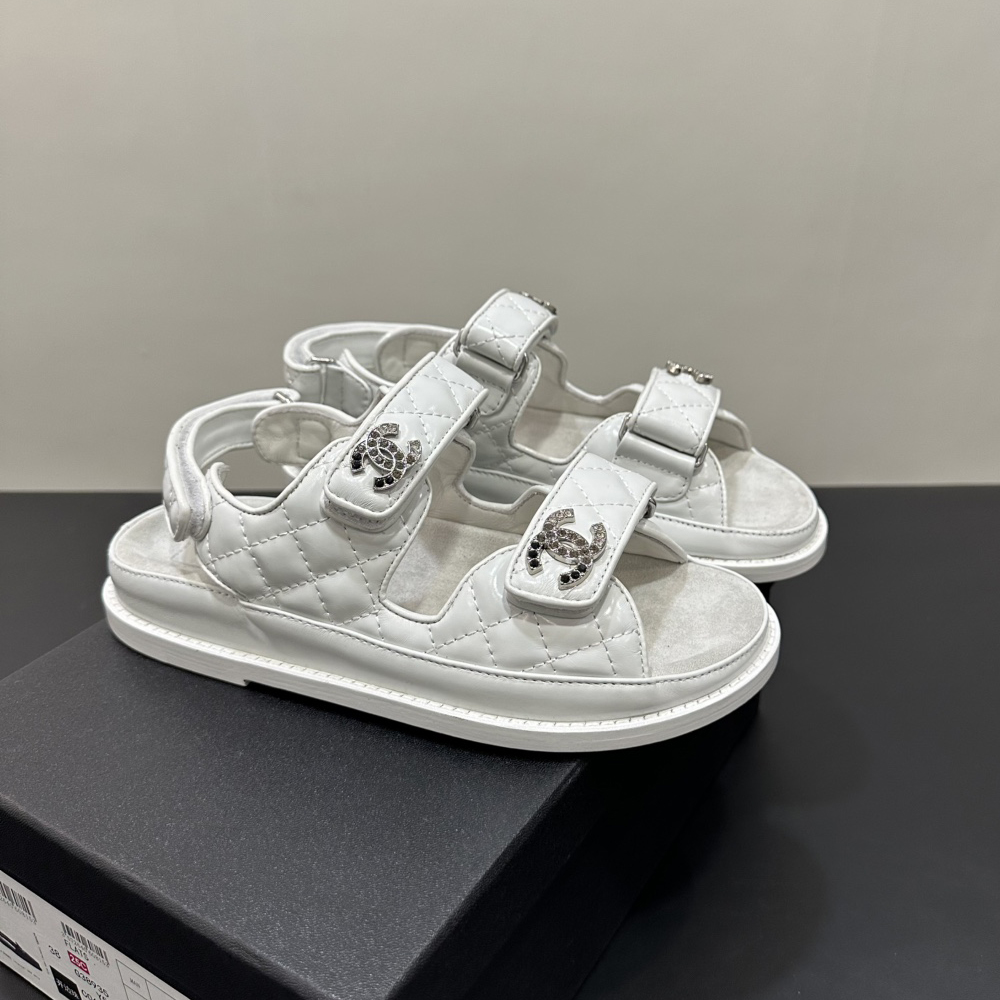 NIGO Chanel Women's Summer Solid Color Leather Round Toe Velcro Sandals Shoes #nigo75838