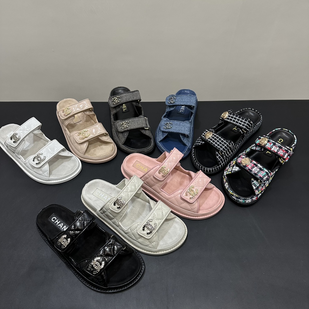 NIGO Chanel Women's Summer Solid Color Leather Round Toe Velcro Sandals Shoes #nigo75837