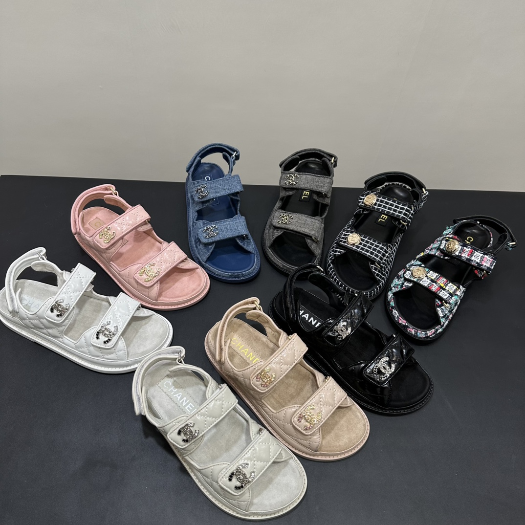 NIGO Chanel Women's Summer Solid Color Leather Round Toe Velcro Sandals Shoes #nigo75838