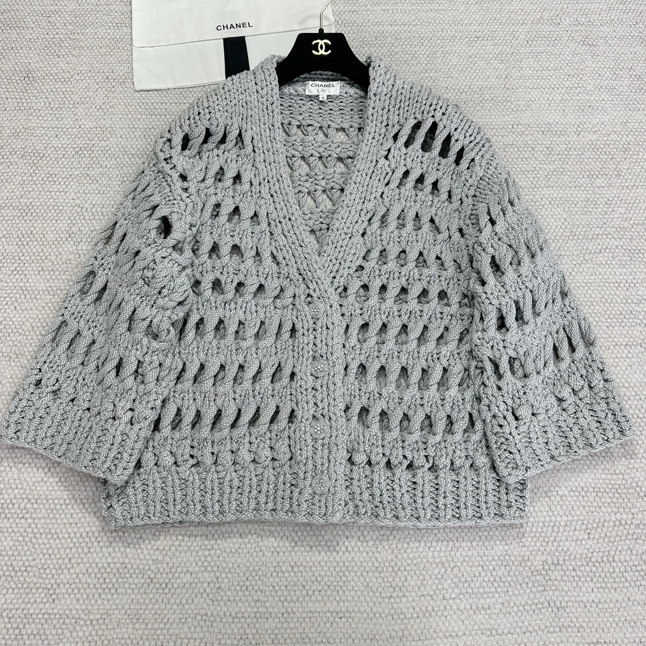 NIGO Chanel Women's Spring And Autumn Grey Coarse Knit Cotton Cardigan Jacket Wrap Hip Half Skirt Set Fashionable Temperament Elegant Knitting Suit Ngvp #nigo1326