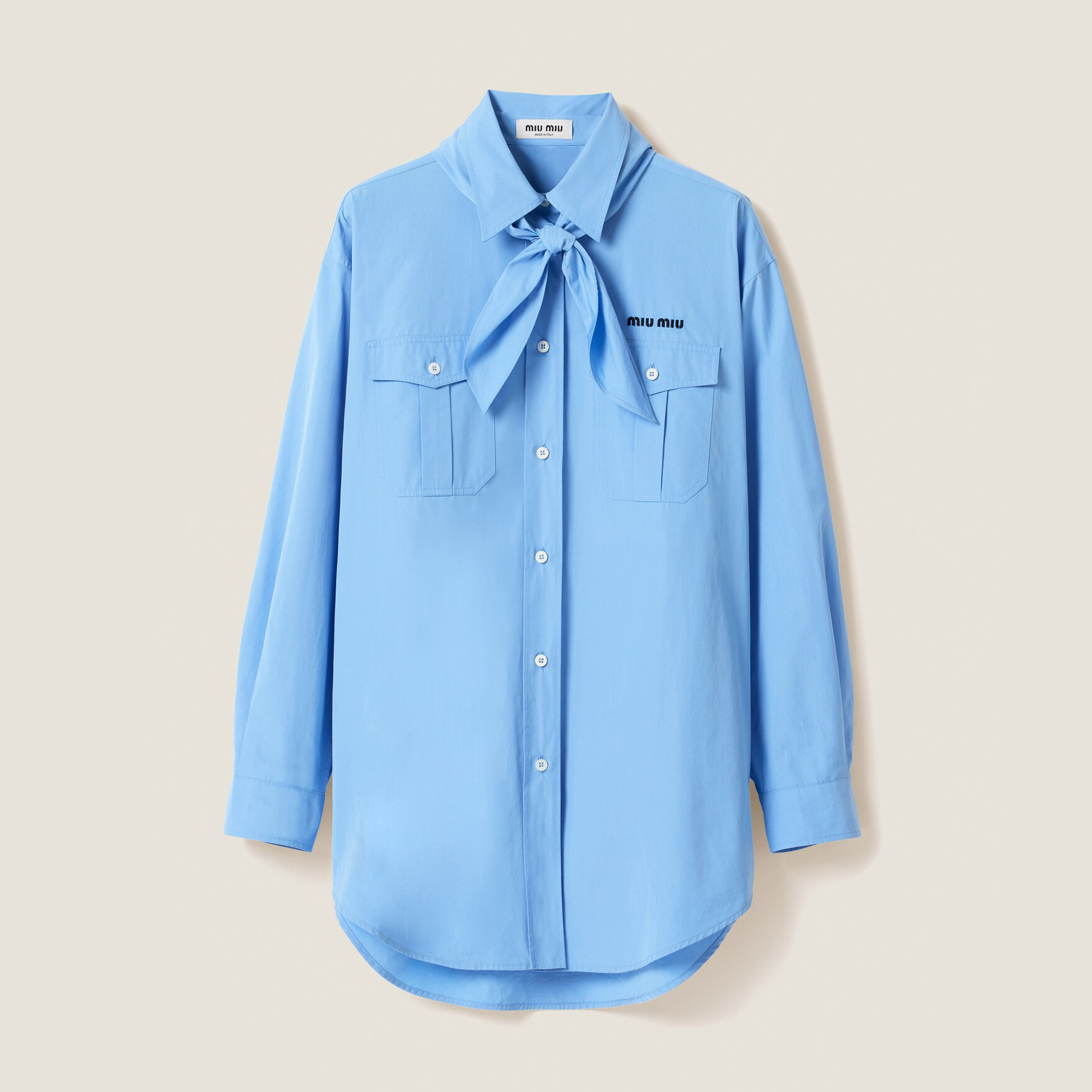 NIGO MiuMiu Women's Spring And Summer Solid Color Bow Tie Neckline Single Breasted Long Sleeved Shirt #nigo75834