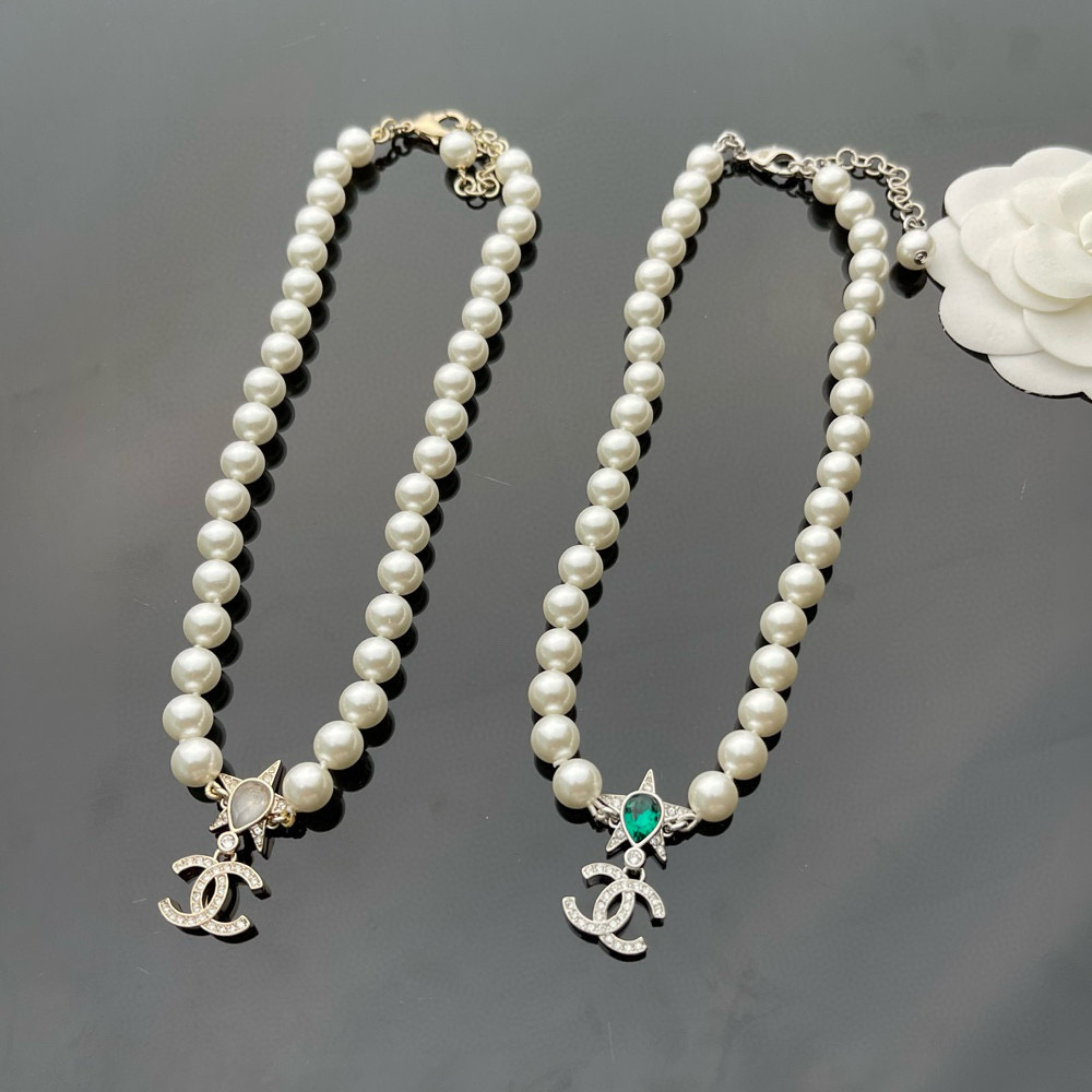 NIGO Chanel Women's Pentagram Water Drop Decoration Double C Pendant Pearl Necklace Jewelry #nigo75824