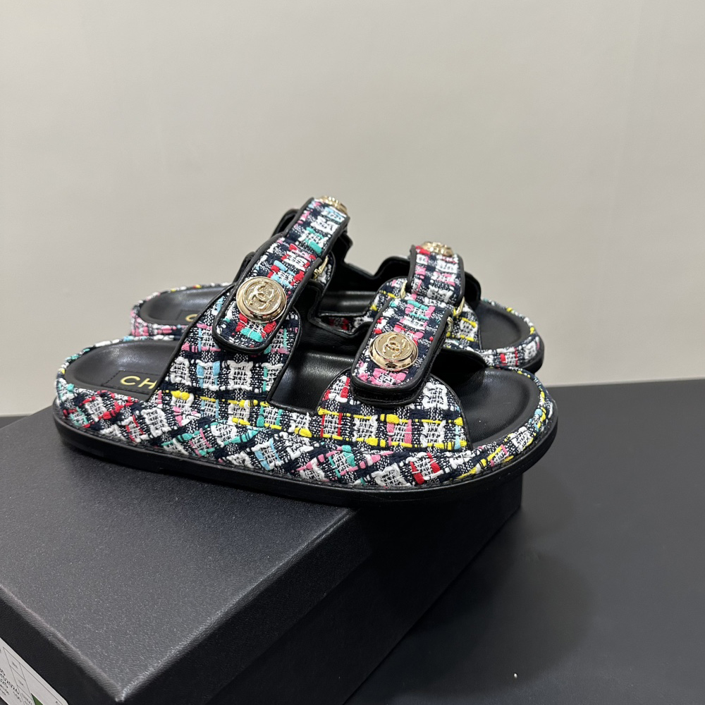 NIGO Chanel Women's Summer Solid Color Leather Round Toe Velcro Sandals Shoes #nigo75837