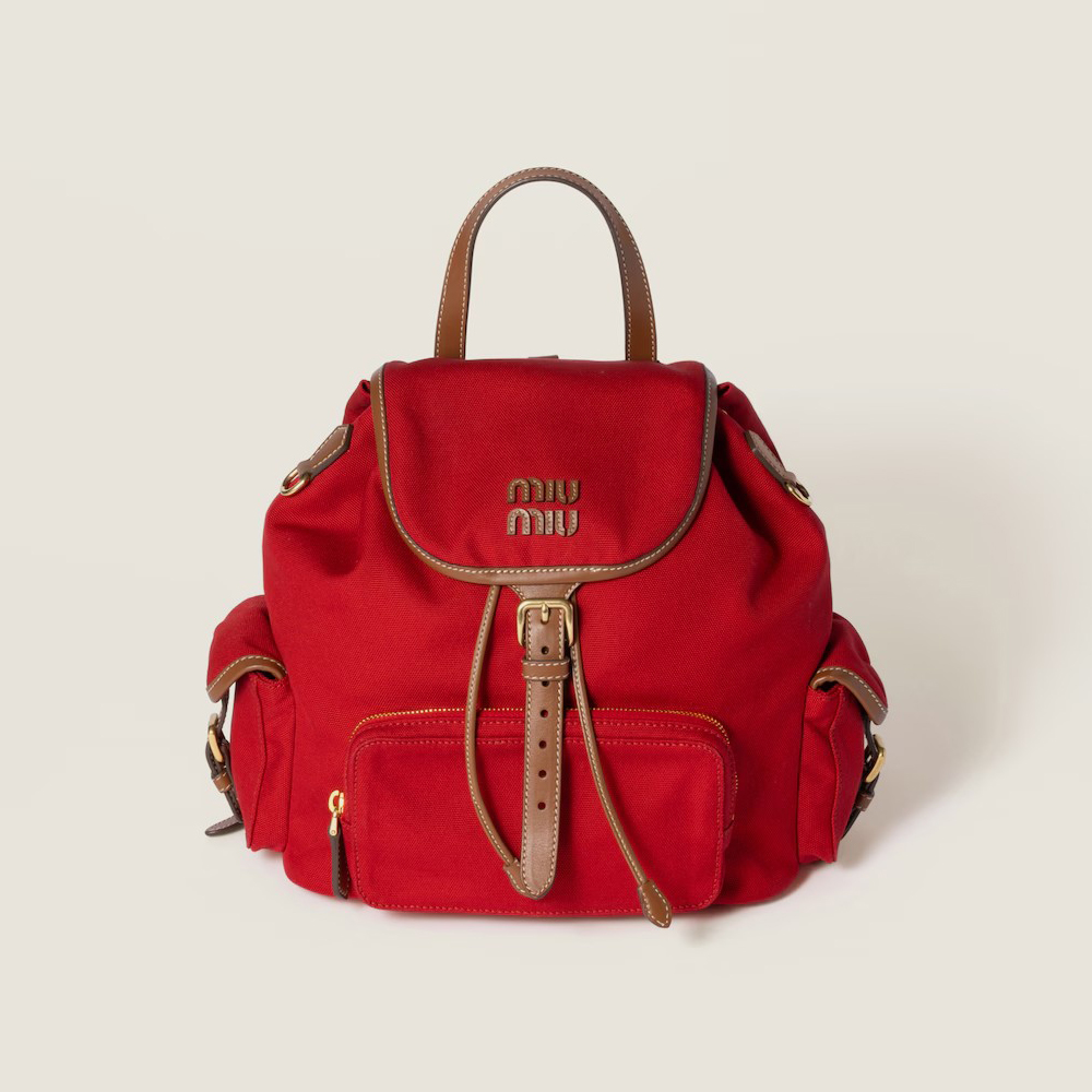 NIGO MiuMiu Women's Solid Color Canvas Patchwork Cowhide Shoulder Bag Backpacks Bags #nigo75843