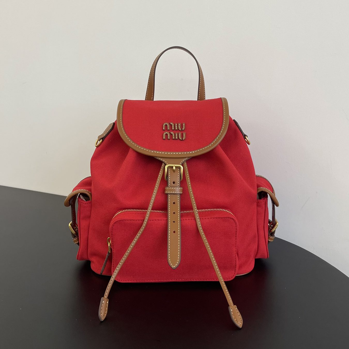 NIGO MiuMiu Women's Solid Color Leather Canvas Shoulder Bags Backpacks Bag #nigo75842