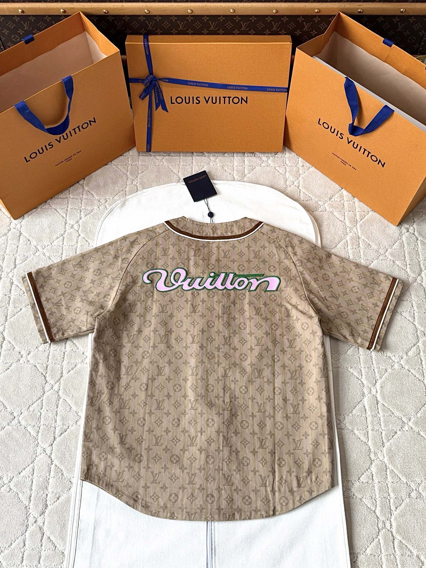 NIGO Louis Vuitton Men's And Women's Summer Monogrammed Embroidered Labeled Single Breasted Short Sleeved Shirts #nigo75866