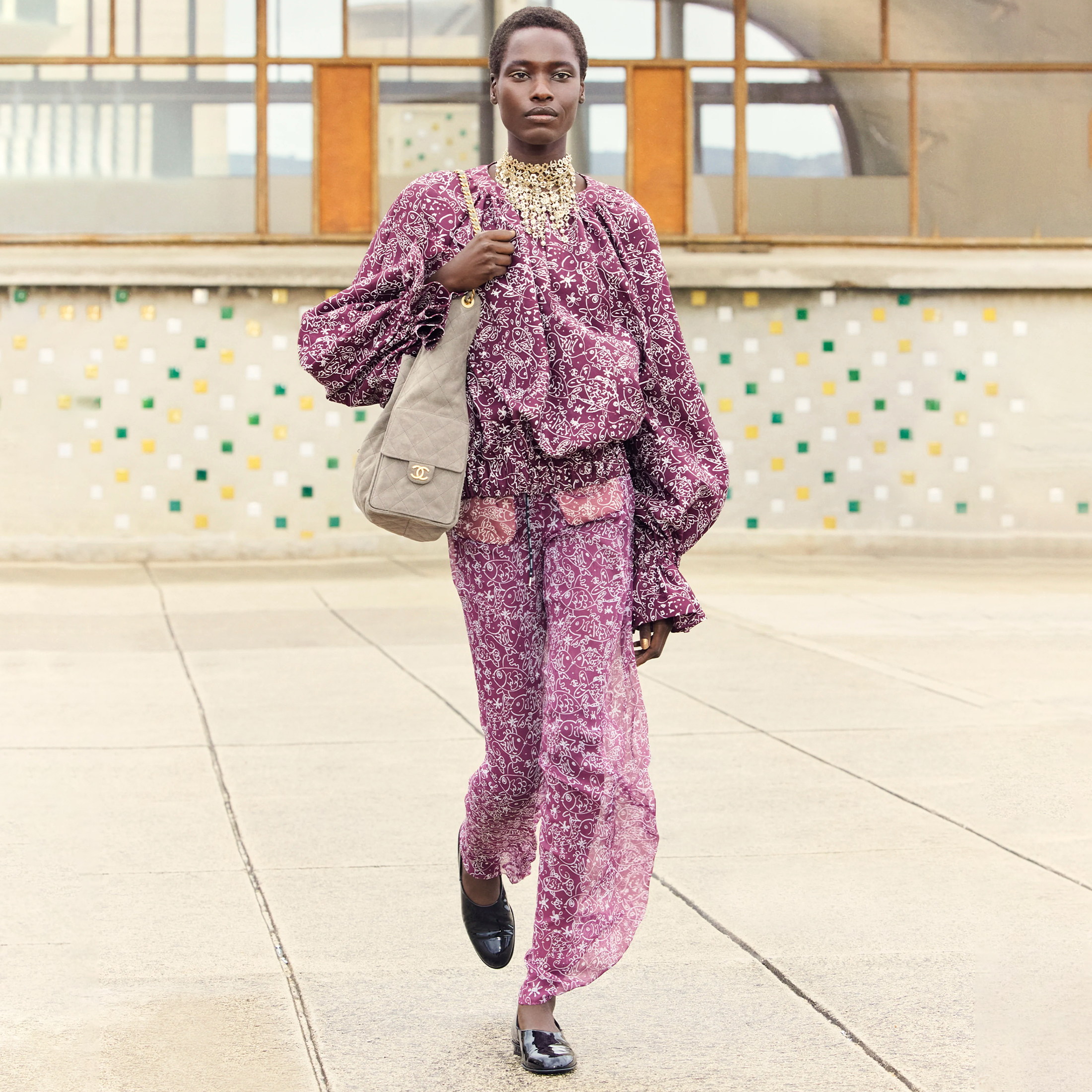 NIGO Chanel Women's Spring And Summer Printing Small Fish Silk Two-piece Drawstring Casual Shirt Straight Trousers Fashion Temperament Comfortable Suit Set Ngvp #nigo1334