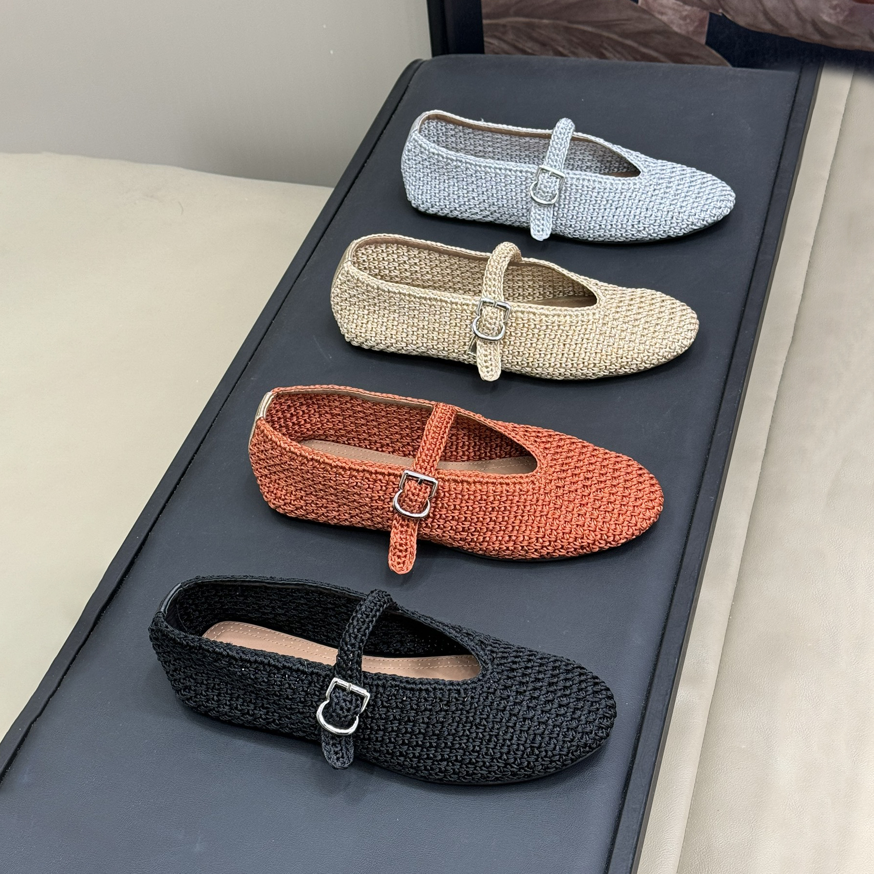 NIGO Alaia Women's Summer Solid Color Round Toe Buckle Braided Flat Ballet Shoes #nigo75867